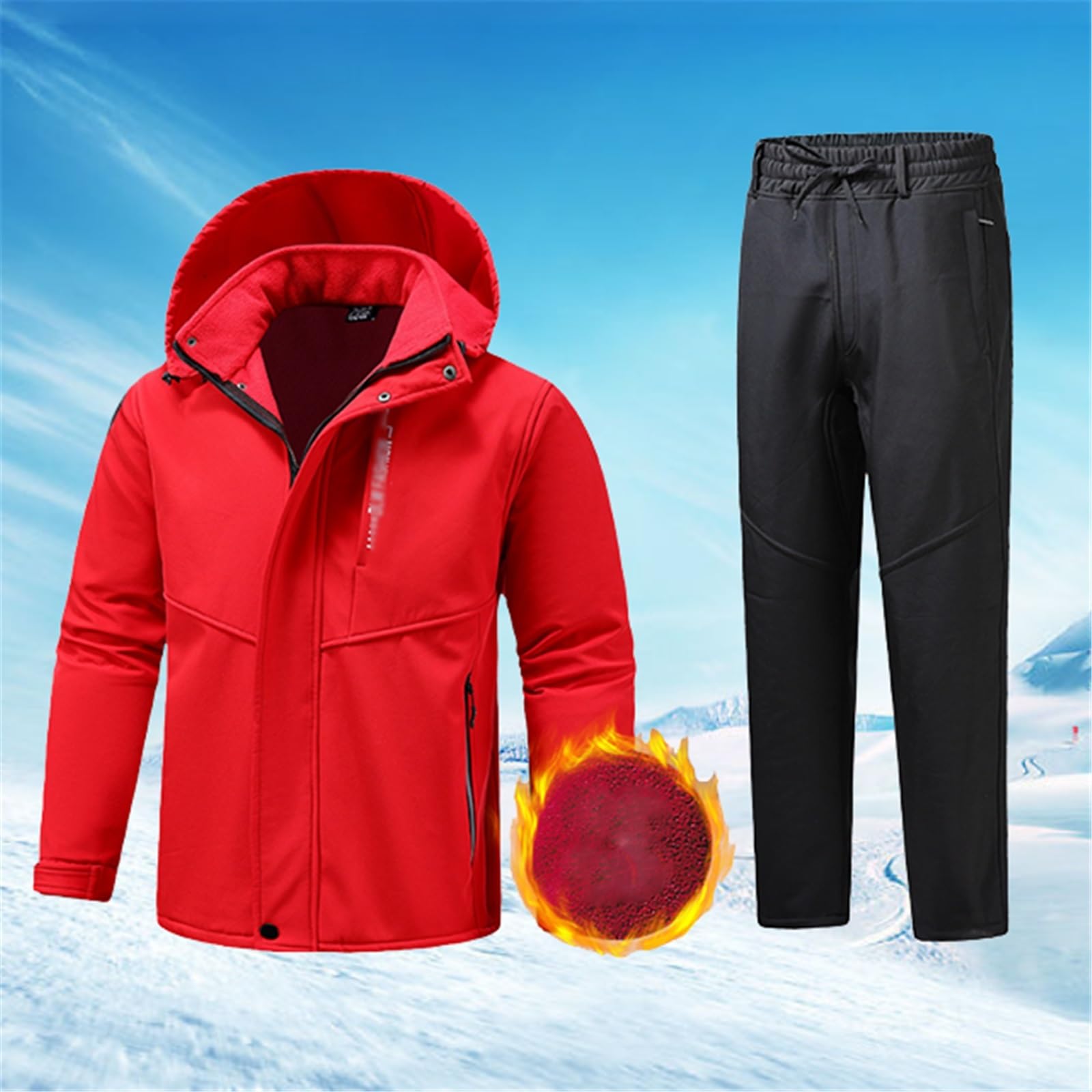CLSQLXYJZC Set Di Tute Da Neve Da Uomo, Set Di Tute Da Sci Da Snowboard Per Esterno Con Cappuccio Caldo Riscaldato Invernale Per Uomo, Set Di Tute Da Sci 2 Pezzi Antivento Impermeabili
