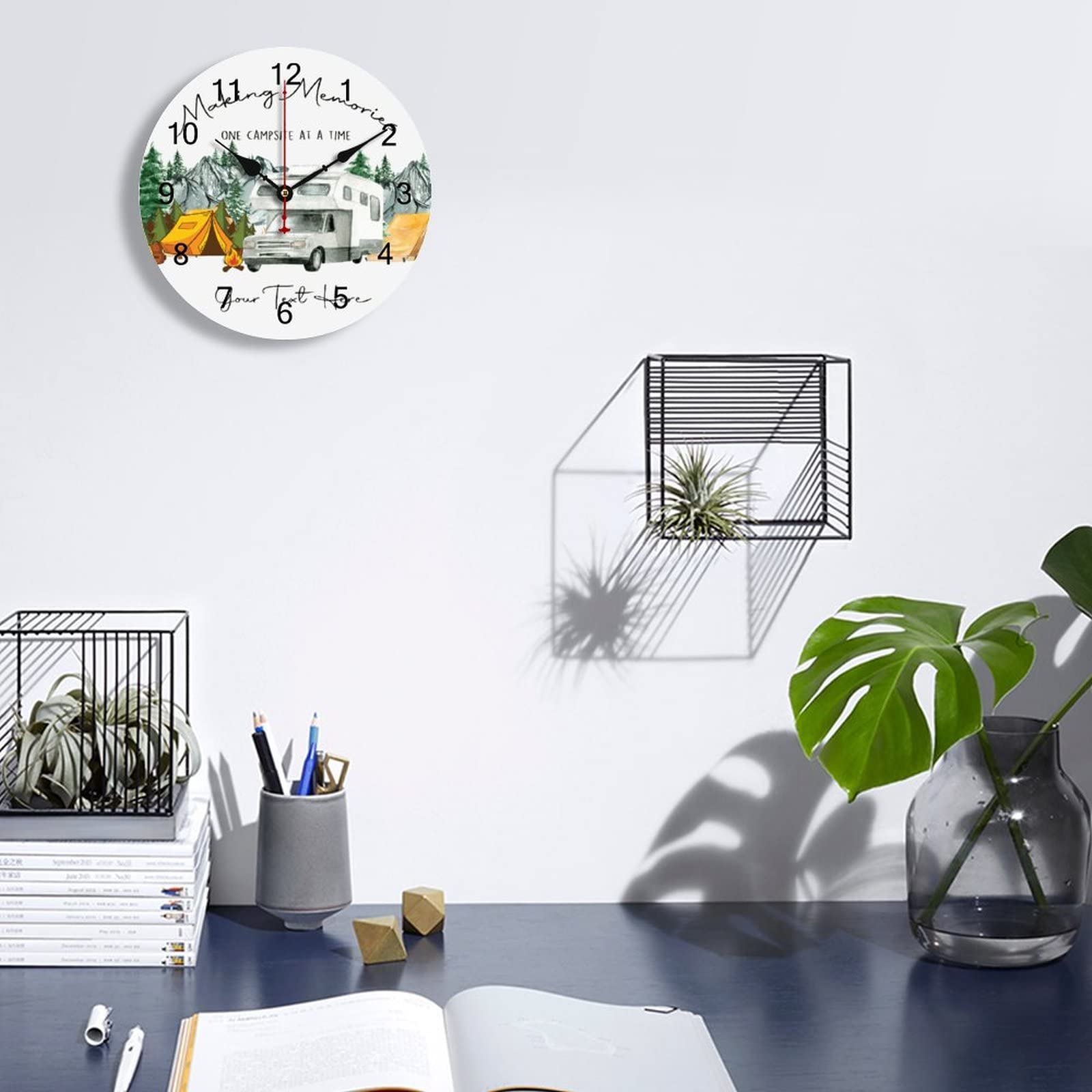 LetusZhogo Making Memories One Campsite at A Time Wall Clock Personalized Wall Clock Silent Non Ticking Wooden Wall Clock Battery Operated Esay Read for Home Decor Kids Room Office Housewarming Gift