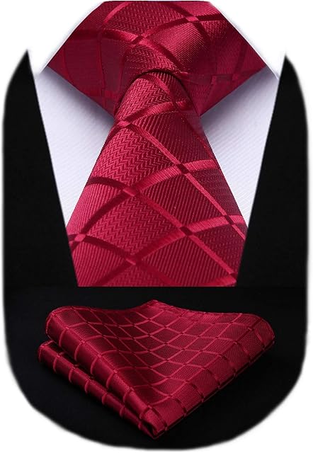 HISDERN Check Wedding Plaid Tie Handkerchief Men's Necktie Pocket Square Set For Formal Business