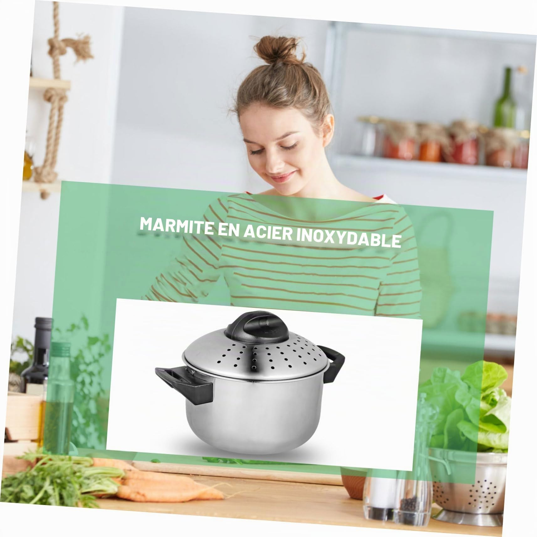 Casserole à Pâtes en Acier Inoxydable Passoire, Argenté | Portable, Facile à Laver, Finition Soignée, Usage Pratique pour Préparation de Repas et Égouttage Rapide