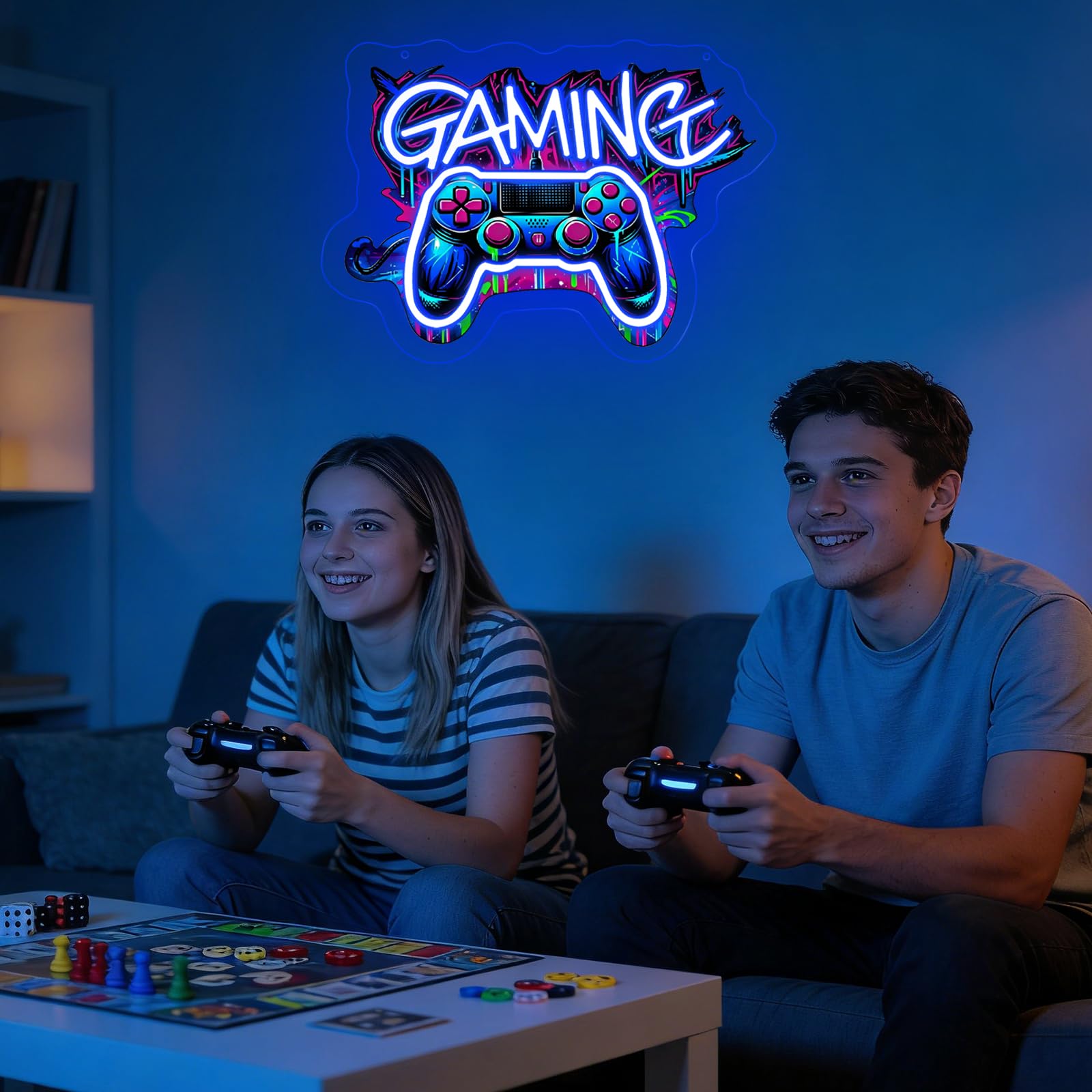 Gaming Zone neonowy szyld, kontroler gier, neonowa tabliczka do dekoracji ściany, neonowa lampa ścienna LED do pokoju zabaw, dla mężczyzn, dekoracja pokoju zabaw dla chłopców, sypialni