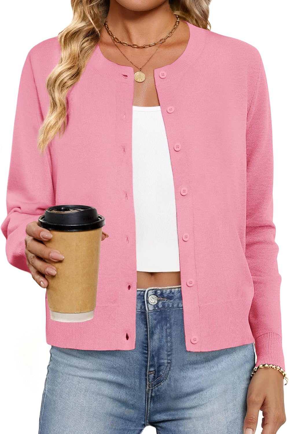 Women's Cardigan Sweaters Lightweight Crew Neck Button Down Long Sleeve Spring Outfits Fashion Clothing 2026 - Image 2