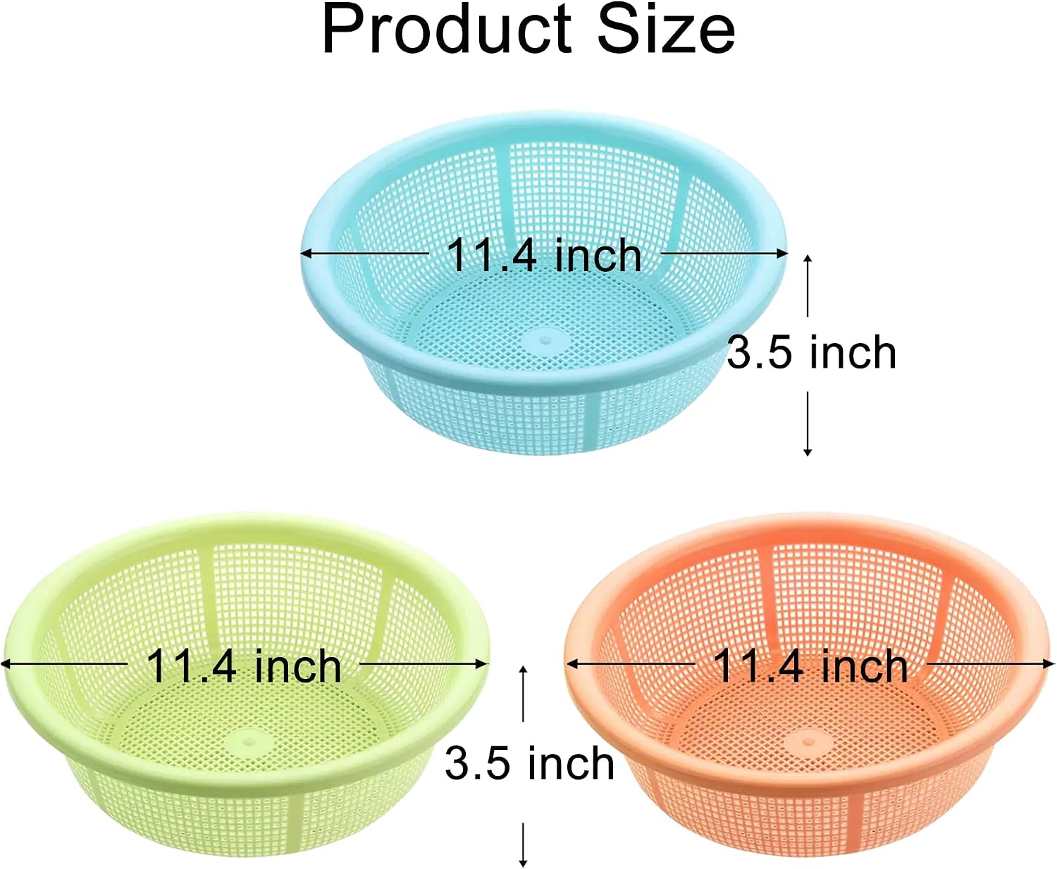 8Pcs Round Colander Strainer, 3 Blue, 3 Green, 2 Orange | Plastic Wash Basket for Kitchen Wash Fruit Vegetable Drain Food Strainer Drainer Basket