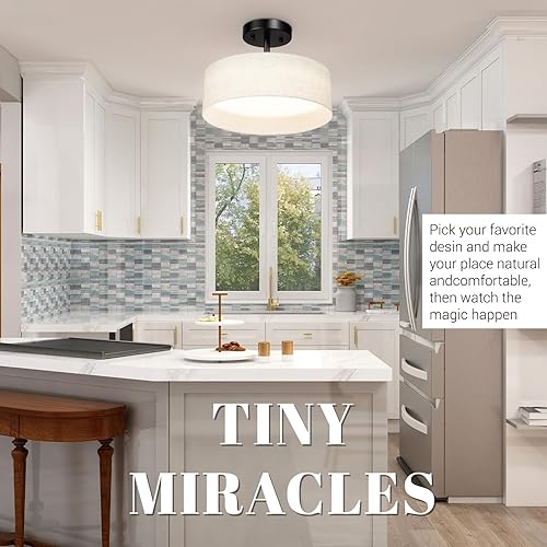 Miniatura 8 de Hamilyeah Lámpara de techo semiempotrada con pantalla de tela blanca, lámparas LED de 12 pulgadas para montaje en techo, lámpara de techo LED