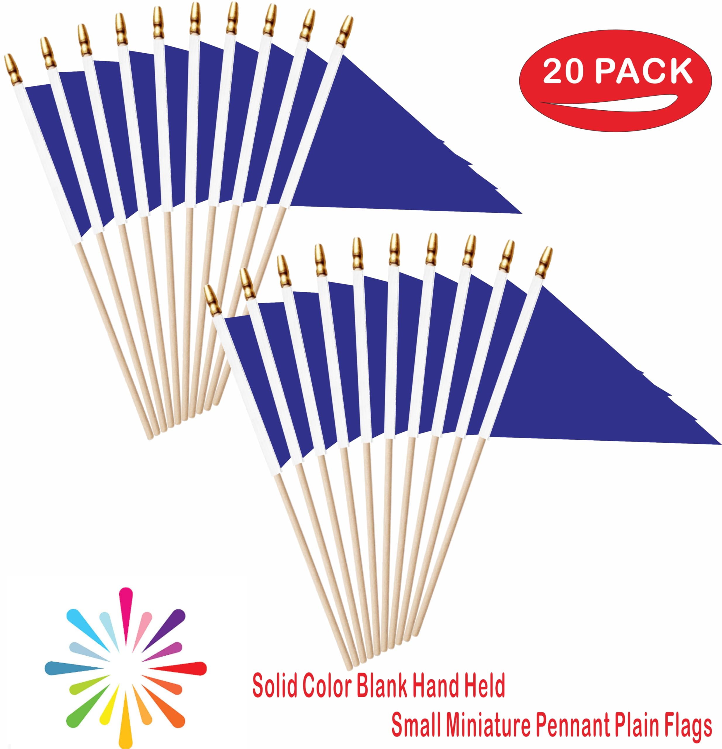 20 Stück Mini-Flaggen Mit Holzstäben – 12,7x20,3 Cm, Blau, Für Partys & Dekoration