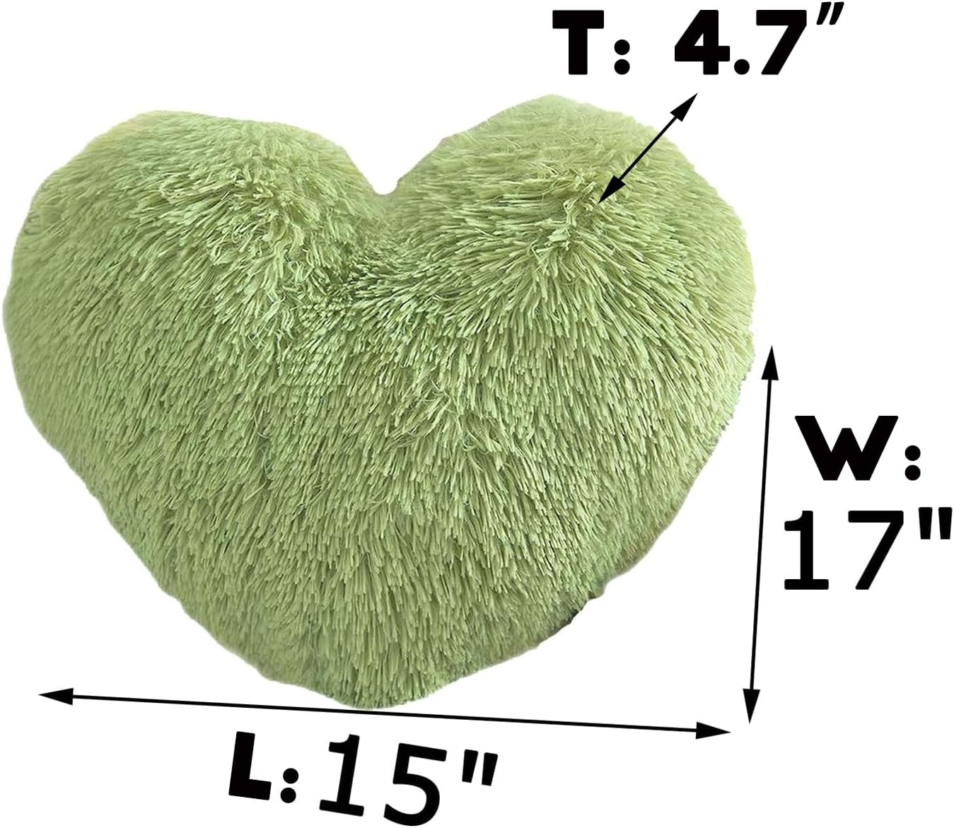 MorroMorn Fluffy Heart Throw Pillows, Shaggy Decorative Pillow for Sofa Couch Bed, Cute Room Decor Decorations for Women Girls Kids (Green)