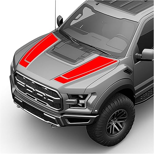 Hood Blackout Racing Stripes - Kit de calcomanías de vinilo compatible con Ford F150 Raptor 2014-2020 (estilo 5, rojo)