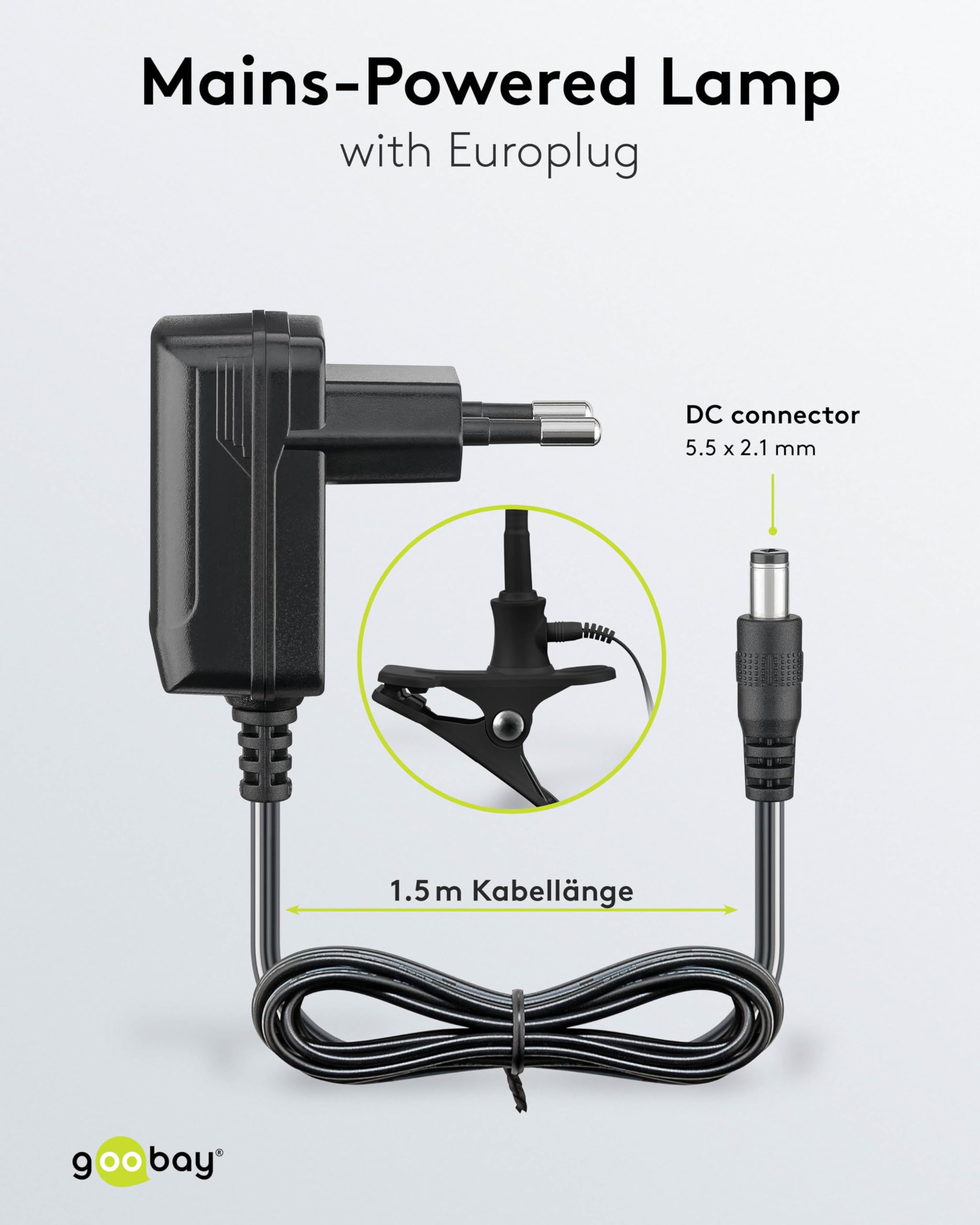 Goobay 65577 LED Lupenleuchte mit Klemme/Lupenlampe aus Plastik / 6 W Leistungsaufnahme, Farbtemperatur 6200 K/Lichtstrom 480 lm/Betriebsspannung 230 V (AC) / Schwarz