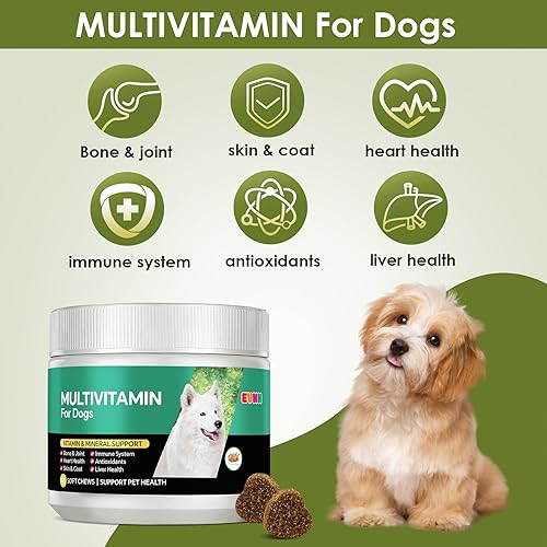Miniatura 2 de Masticables multivitamínicos para perros con vitaminas y minerales esenciales, salud de la piel y el pelaje, apoyo inmunológico, cuidado del corazón