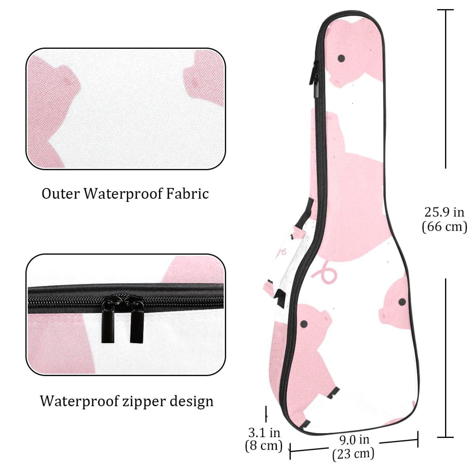 Sac de transport pour ukulélé ténor - Étanche - Rembourré - Idéal pour les concerts soprano (53,3/60,9 cm) - Motif cochon de dessin animé rose - Blanc