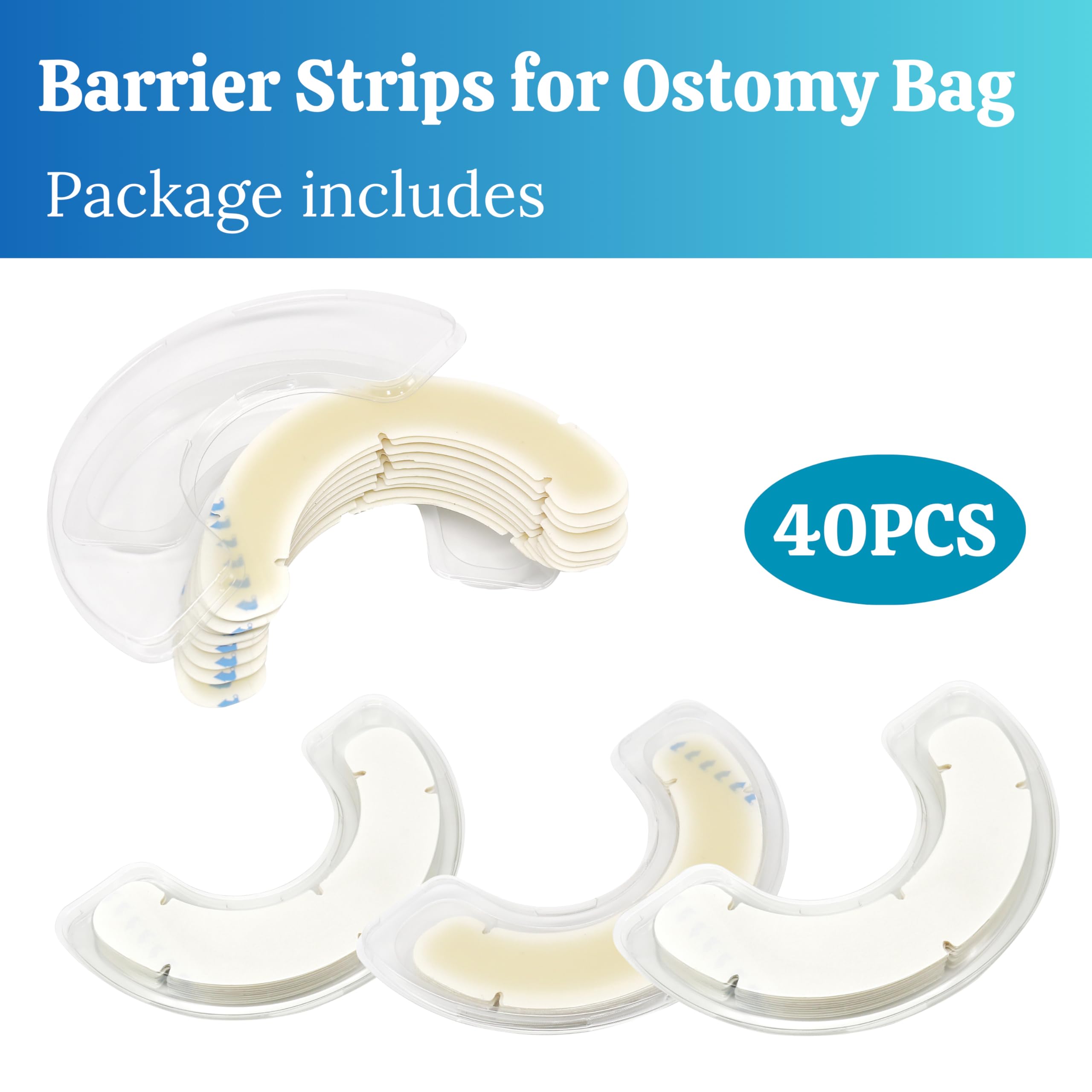 40 tiras de barrera de ostomía con huecos, suministros elásticos de urostomía para ileostomía, cintas extensoras de barrera cutánea para bolsas de colostomía