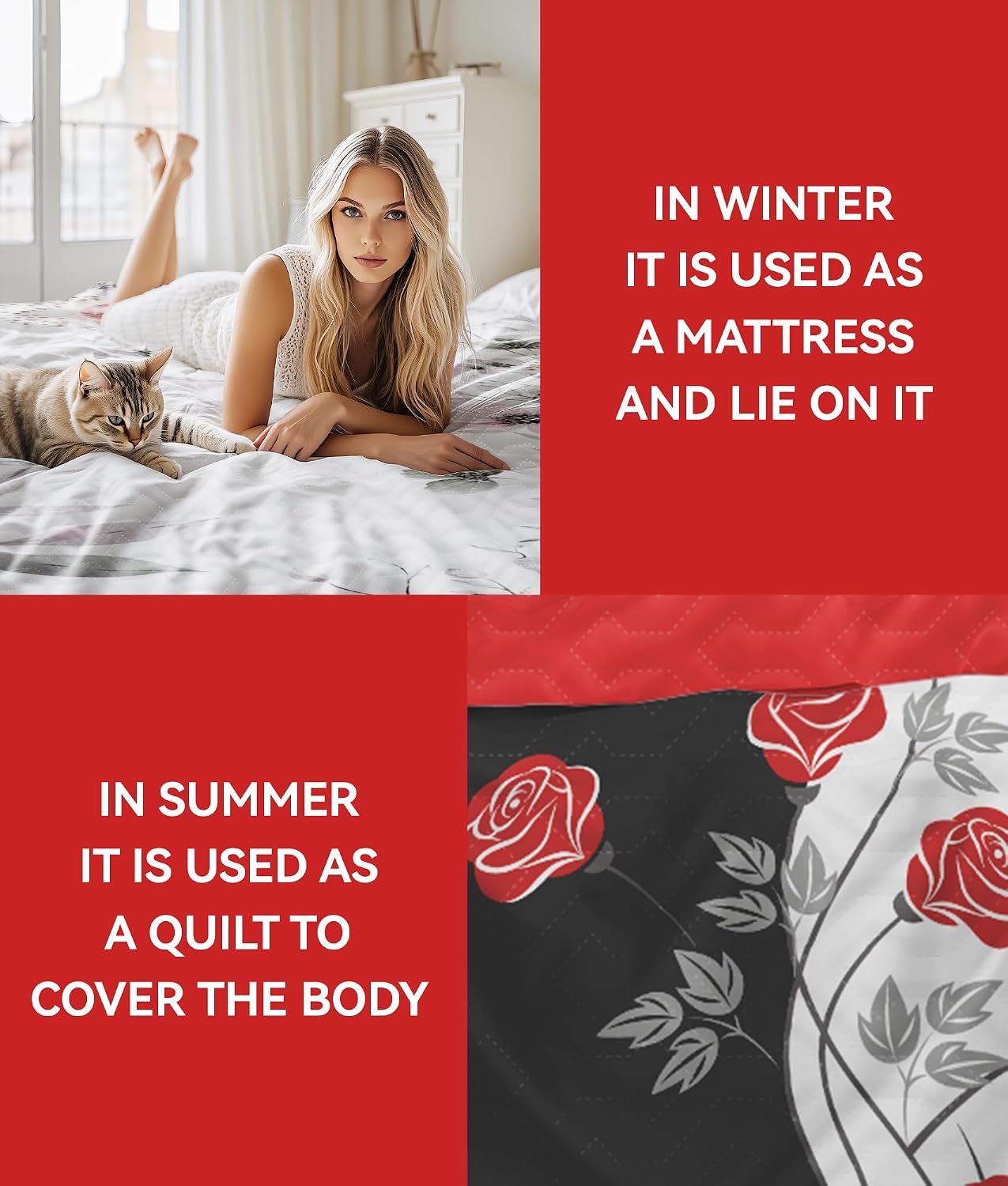 Bedding Set with Matching Curtains Red and Black Rose Bed in A Bag,