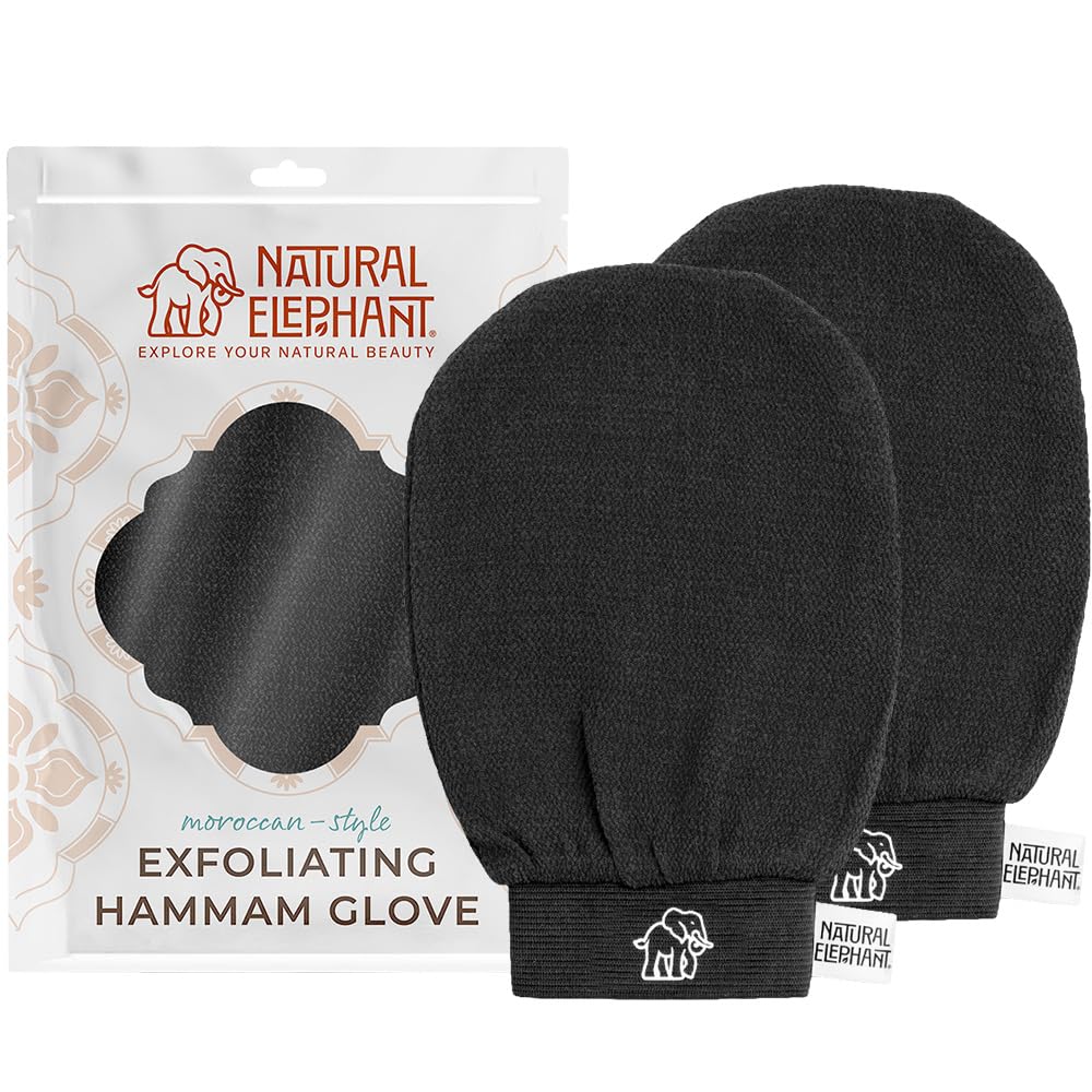 Guante exfoliante natural para hammam de elefante – Mitón exfoliante facial y corporal (negro puro (paquete de 2)
