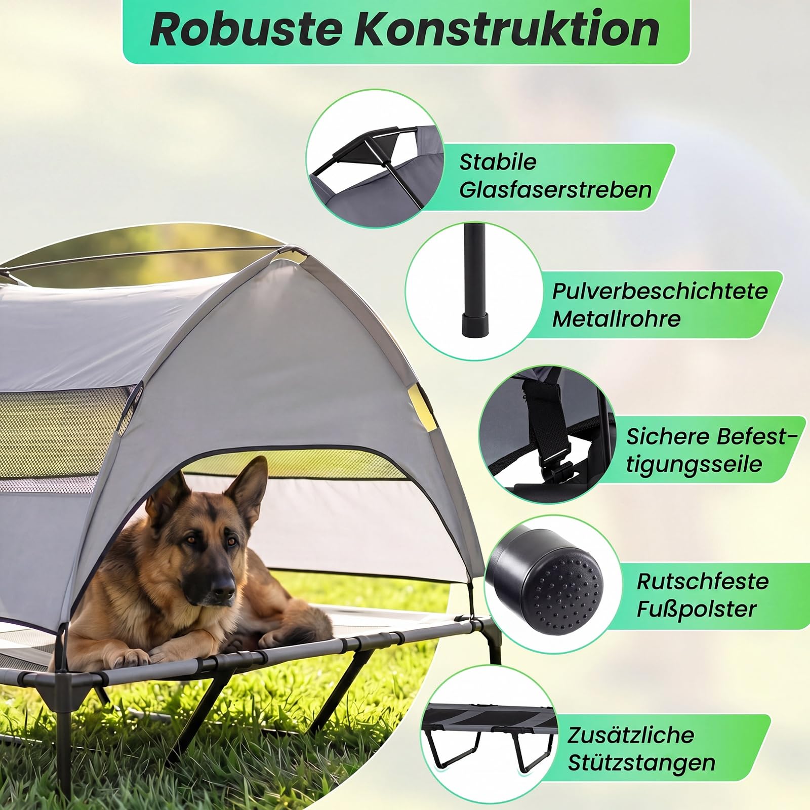 COSTWAY Hundebett mit Baldachin, Hundeliege Garten, Haustier Liegeplatz draußen, Hundesofa Schlafplatz Outdoor, Haustierbett Hund, Katzenliege Katzenbett (122,5 x 91 x 95 cm)