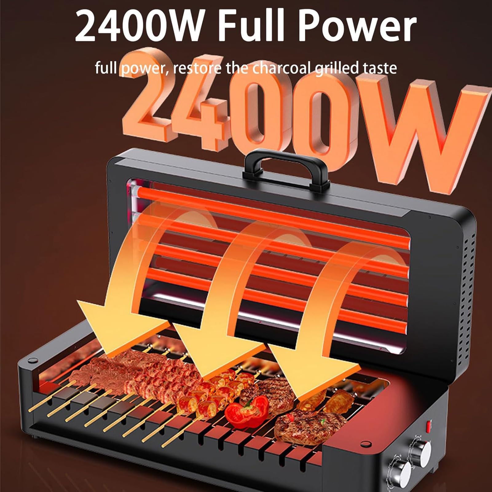 Elektryczny grill do kebaba, automatyczne obracające się szpikulce, domowy automatyczny grill elektryczny bezdymny, rolki ze stali nierdzewnej, obrót o 360°, łatwe czyszczenie na imprezy