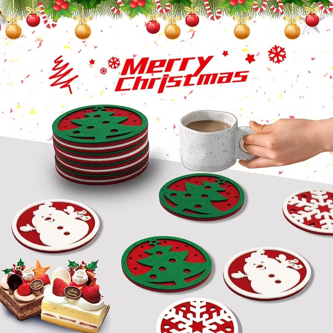 Set di 4 sottobicchieri in ceramica con divertenti gnomi natalizi, per bevande, tazze, tappetini, assorbenti, antiscivolo, decorativi, per tavolino, cucina, bar, decorazione per la casa