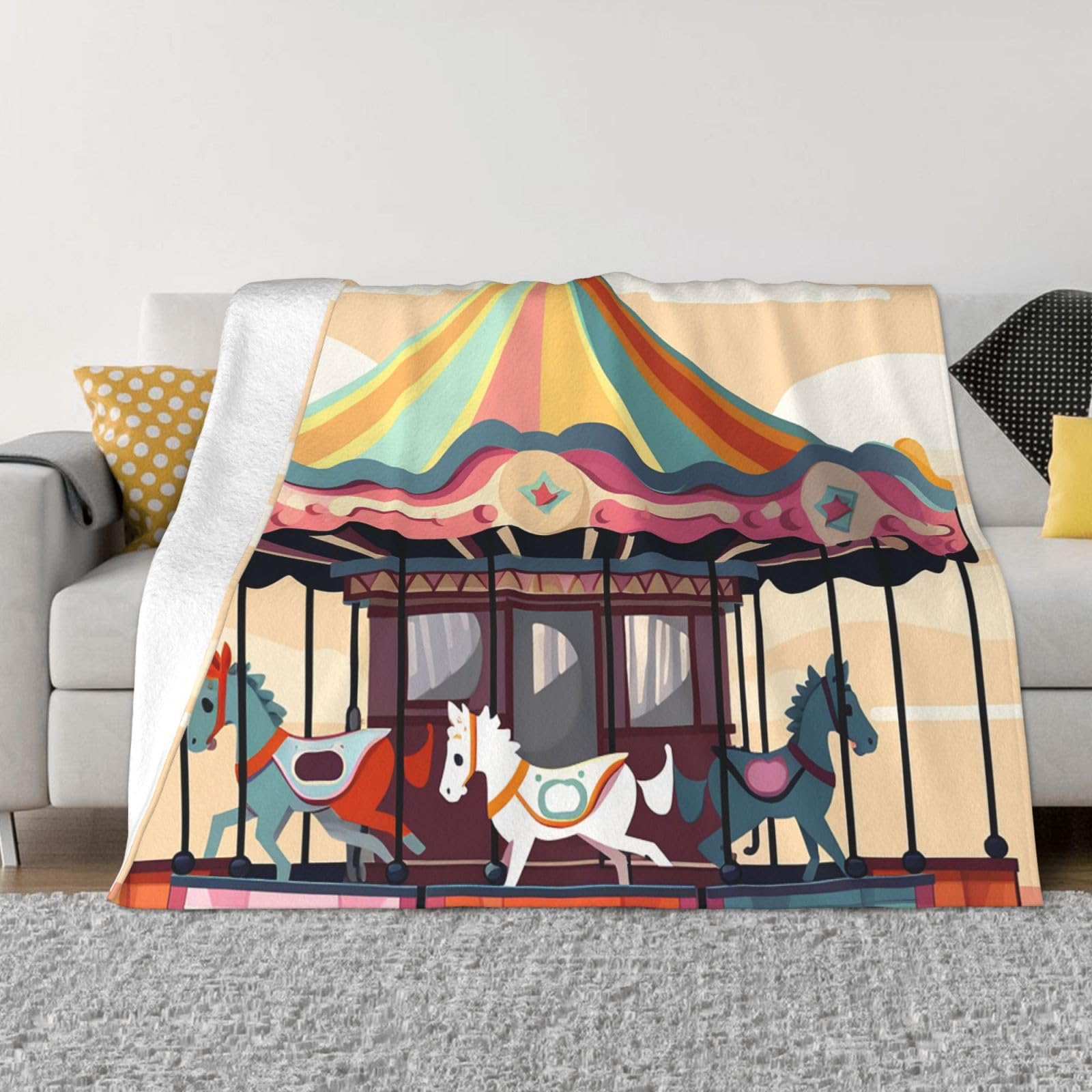 FodPand Carousel Fleece Blanket 40"x30" Lightweight Warm Throw Blanket for Bed Couch Cozy Air Conditioning Quilt All Seasons Decorative Fuzzy Blankets Gifts for Women Men