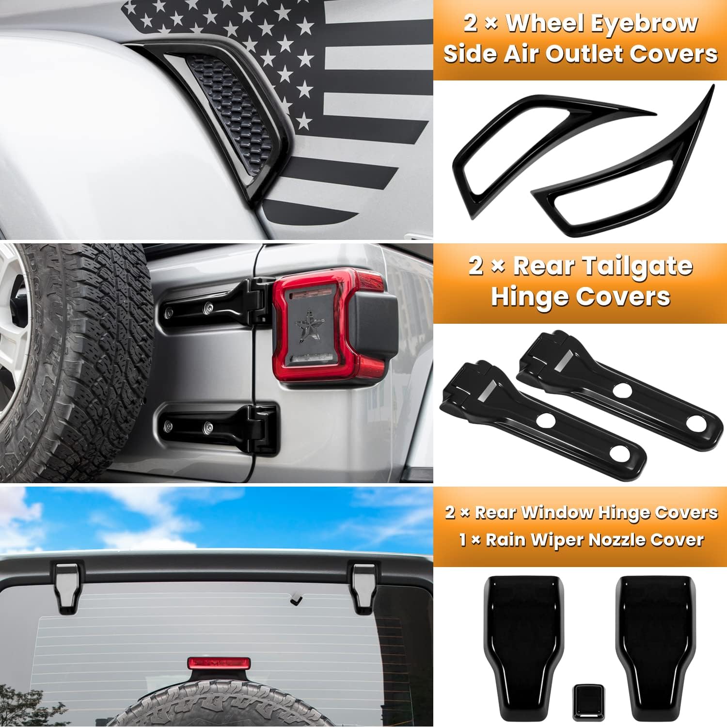 26PCS Full Set Exterior Decoration Trim Kit for Jeep Wrangler JL JLU 2018-2023 Door Hinge Handle Engine Hood Hinge Hood Latch Wheel Eyebrow Side Air Outlet Rear Tailgate Window Hinge Cover (Black)