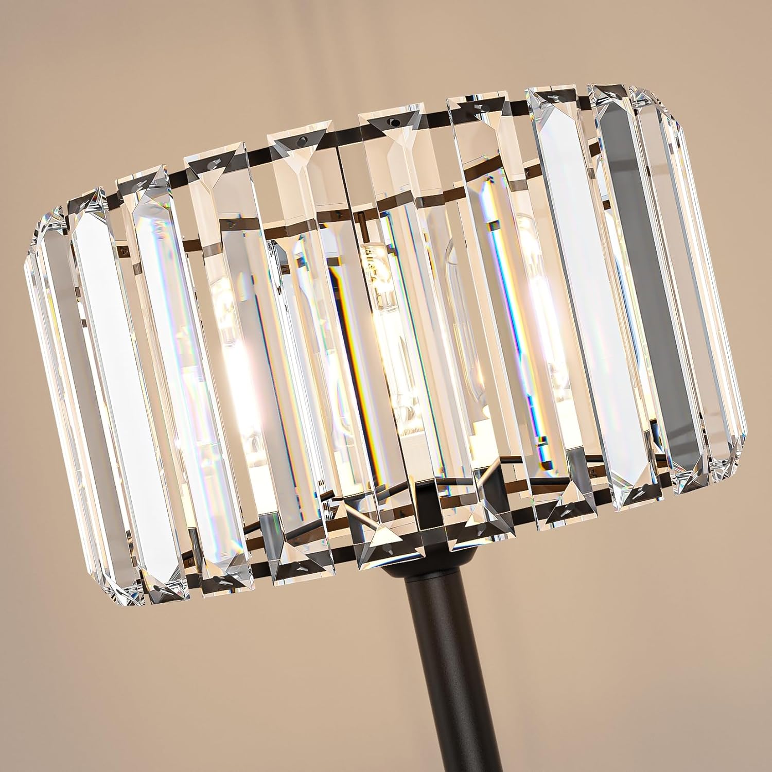 Black Crystal Floor Lamp for Living Room, Modern Elegance Crystal Floor Lamp for Bedroom, On/Off Foot Switch, Reading Corner Lamp for Office Cafe, E26 Bulb Excluded, Max 60W, Matte Finish