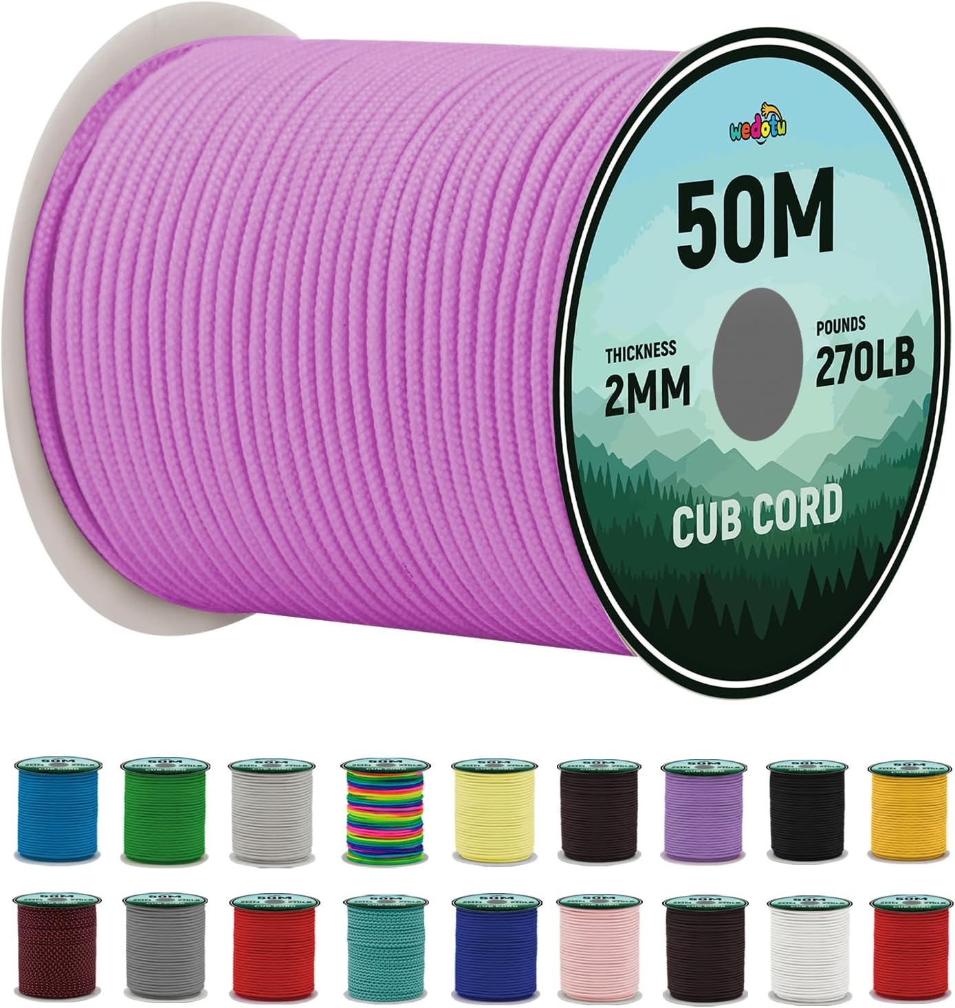 2mm Micro Paracord - Thin Braided 270lb Strength 3-Strand Parachute Cord, 165FT/50M Spool | Versatile Utility Rope for Camping, Hiking, Outdoor Adventures & DIY Project-Pink
