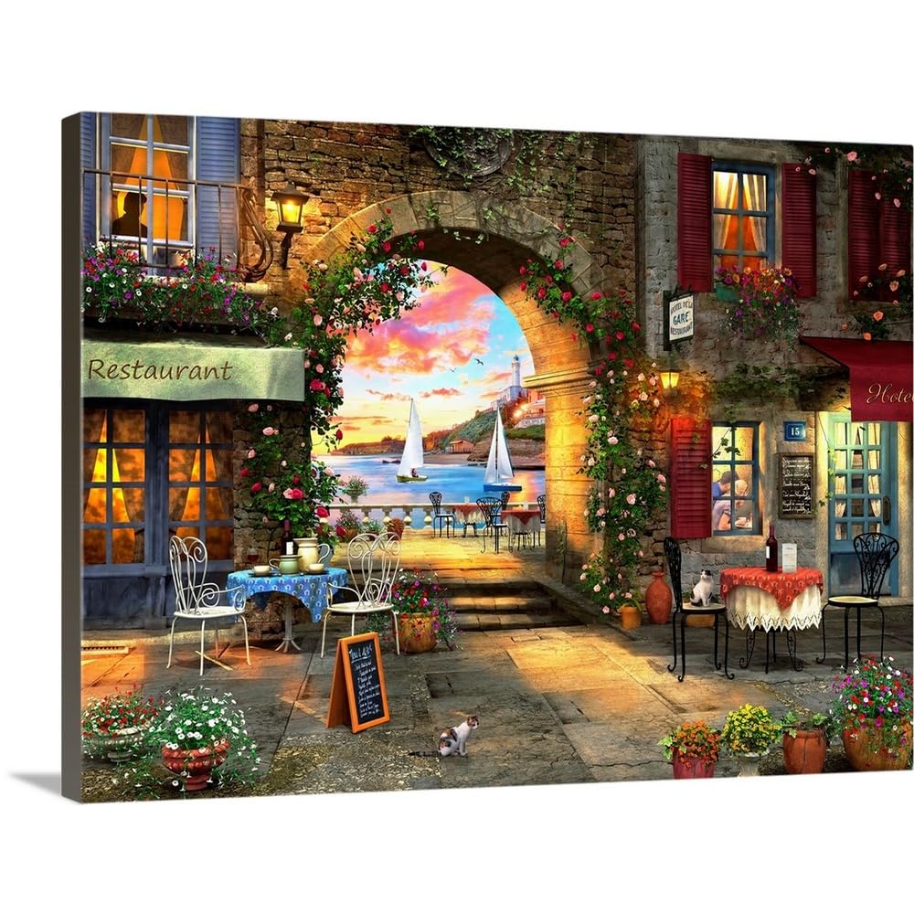 CANVAS ON DEMAND Mediterranean Evening Canvas Wall Art Print by Dominic Davison, Home Decor, Cat, Design Europe Artwork, 24" x18in