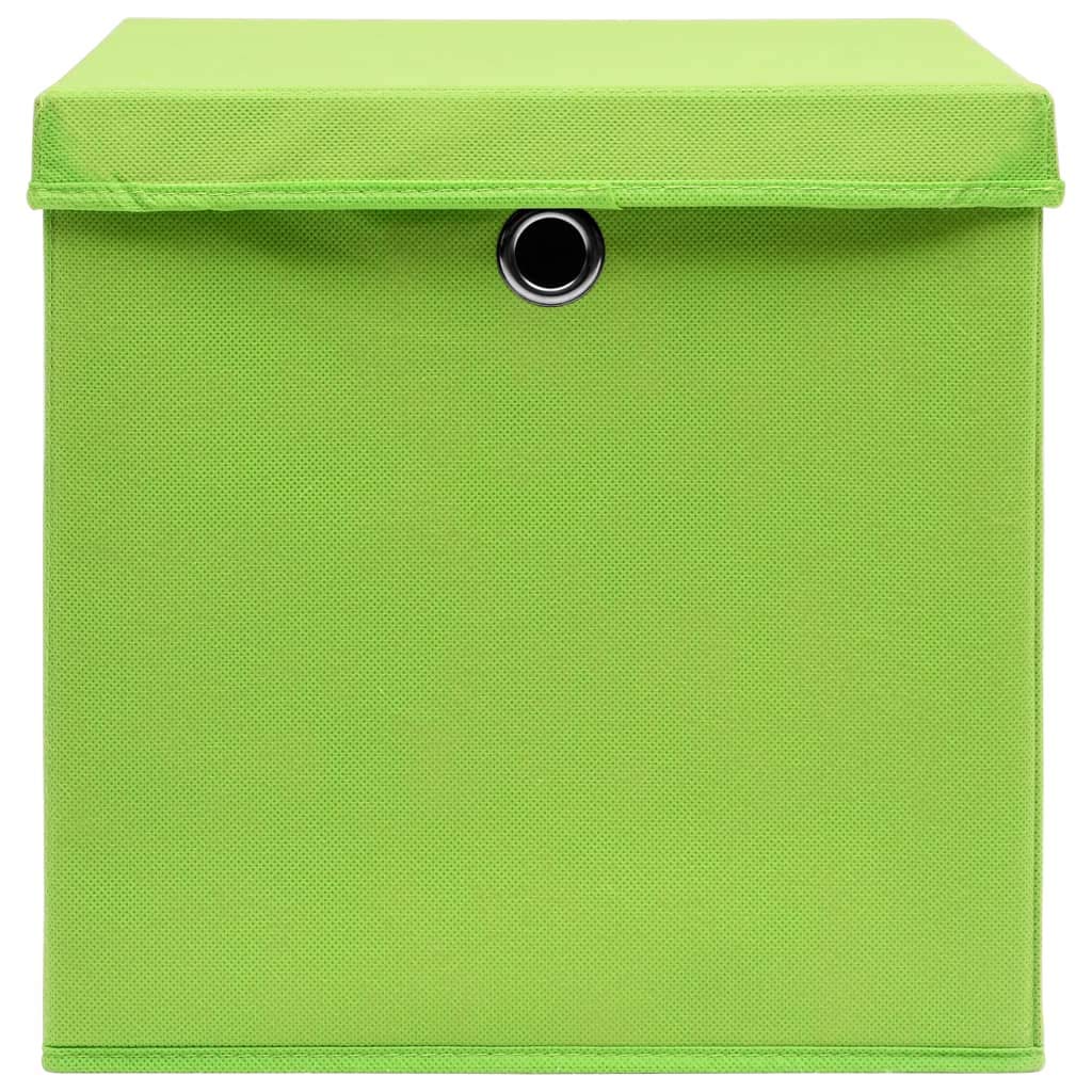 Scatole portaoggetti con coperchio, verde, 32 x 32 x 32 cm, in tessuto non tessuto, pieghevoli, 4 pezzi, per armadio, scaffale, bagno, ufficio, impilabili