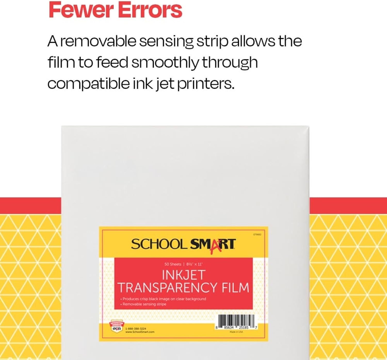 School Smart Inkjet Transparency Film with Sensing Strip, 8-1/2 x 11 Inches, Clear, Pack of 50