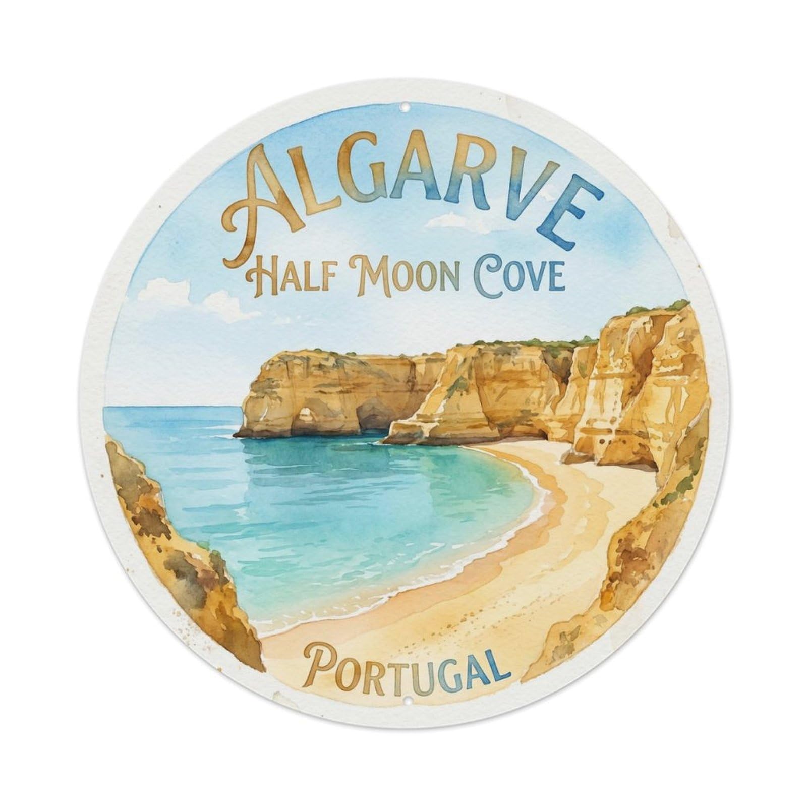 Olhnbad 08X08inch Style Classic Portugal Algarve Coast Waterfront Travel Art Metal Tin Sign