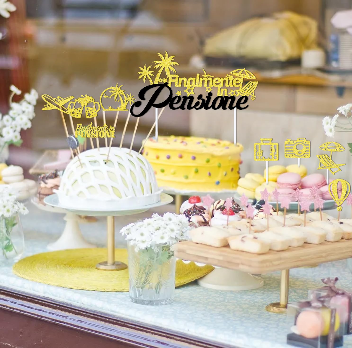 24 Stück Renten-Cupcake Deko - Gold Glitzer Toppers Für Ruhestandsparty