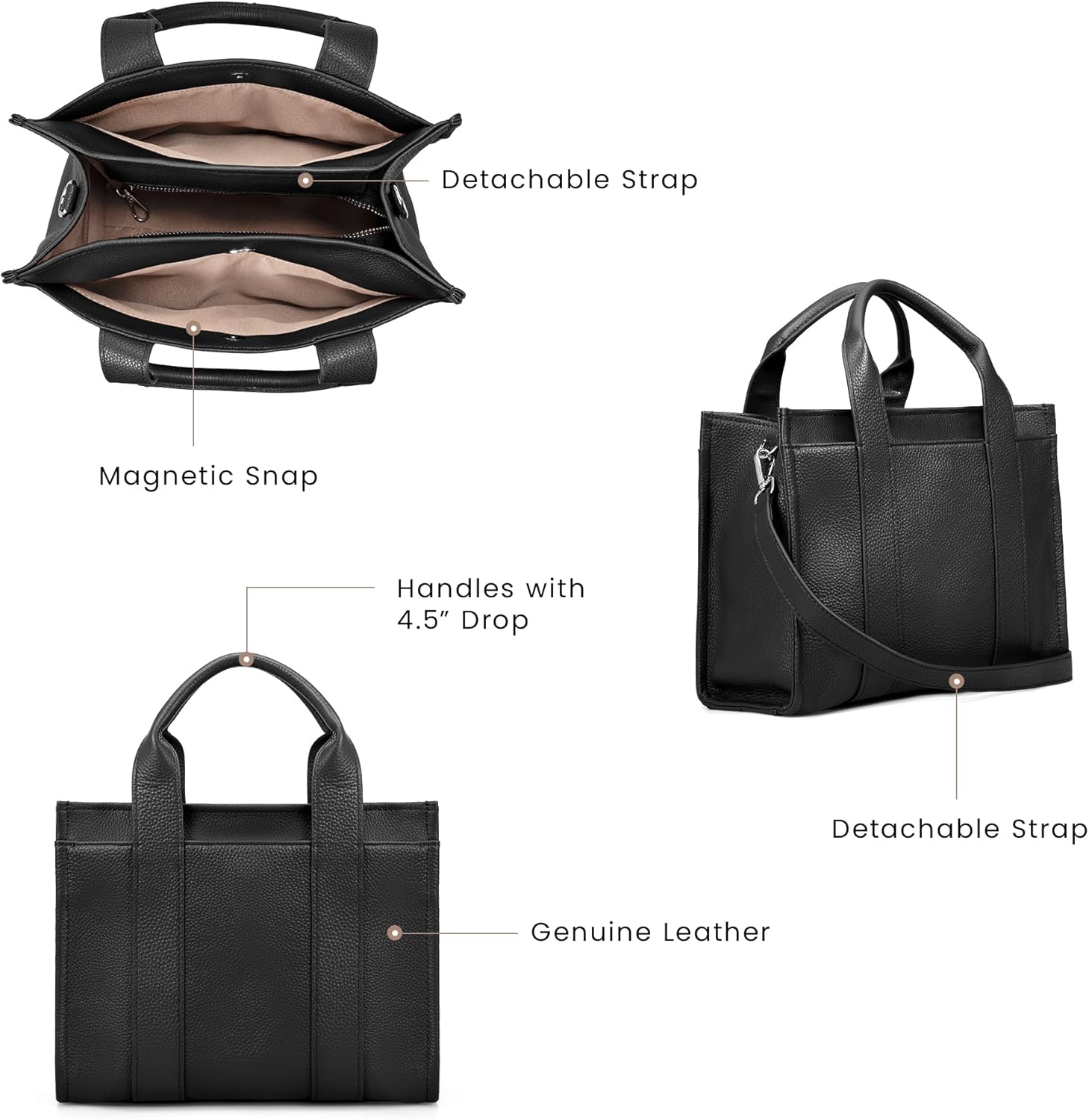 befen Genuine Leather Small Tote Bag for Women, Women's Triple Pocket Designer Satchel Crossbody Handbag with RFID Card Slots - Image 7