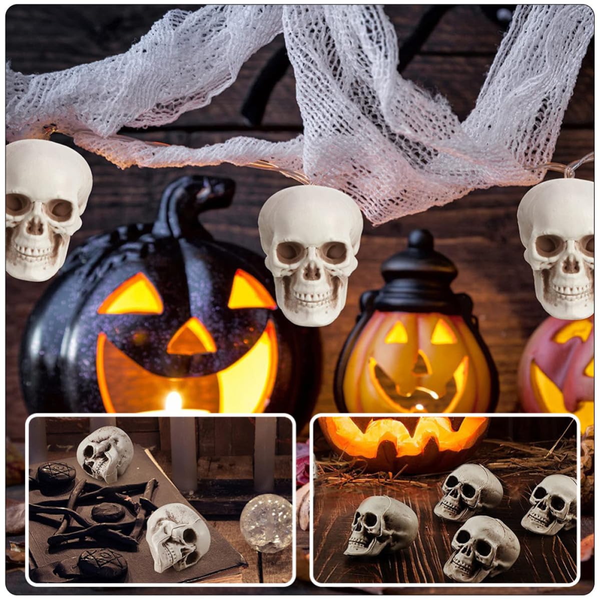 Uonlytech 40 Pezzi Teschio Realistico in Plastica Pe Beige per Decorazione Halloween, Accessorio Resistente per Foto e Scherzi, Ornamento Spaventoso per Festa e Casa