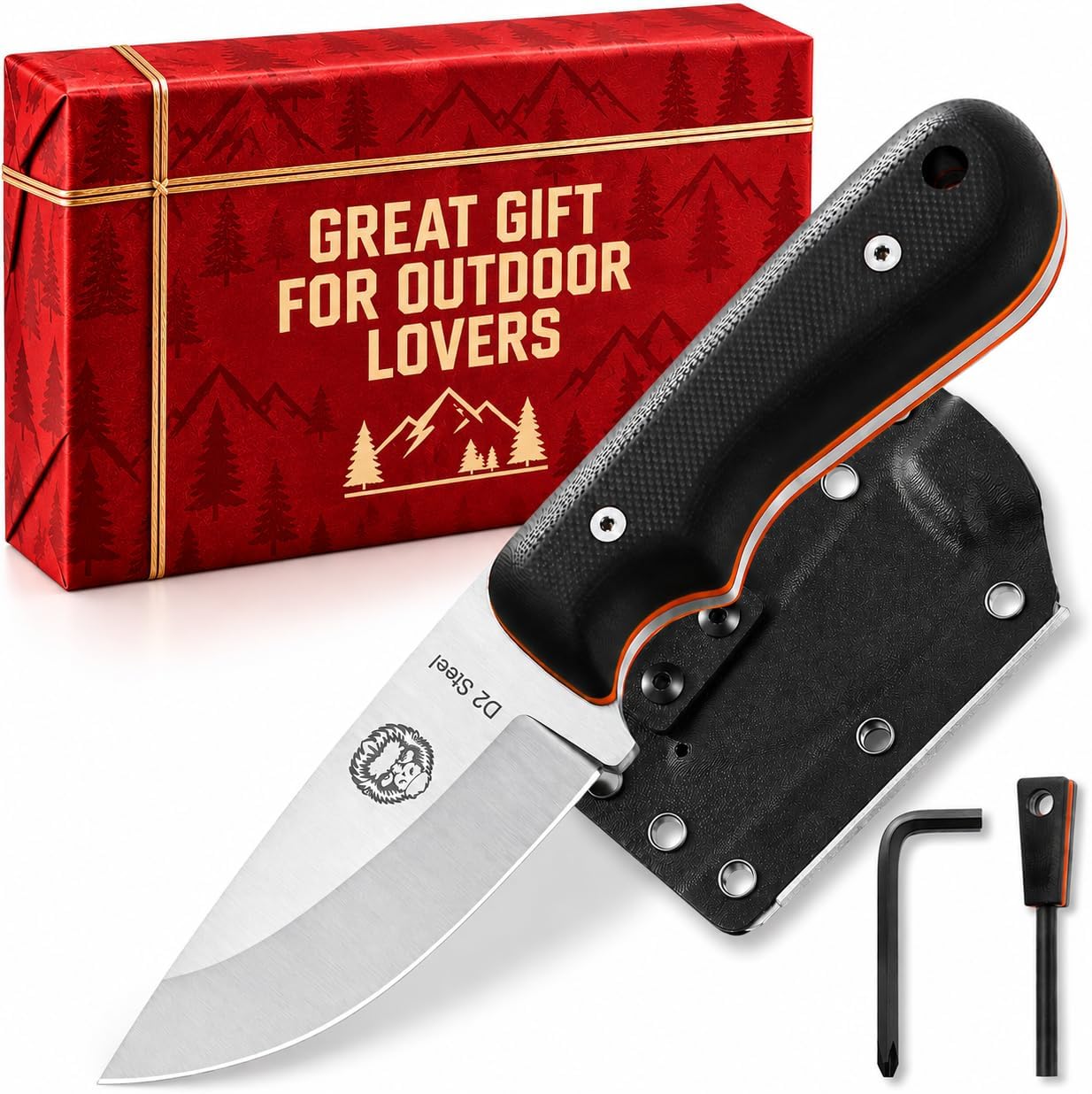 Redline Fixed Blade Hunting Knife with Ferro Rod and Sheath - Perfect for Outdoor Adventures - Holtzman's Gorilla Survival