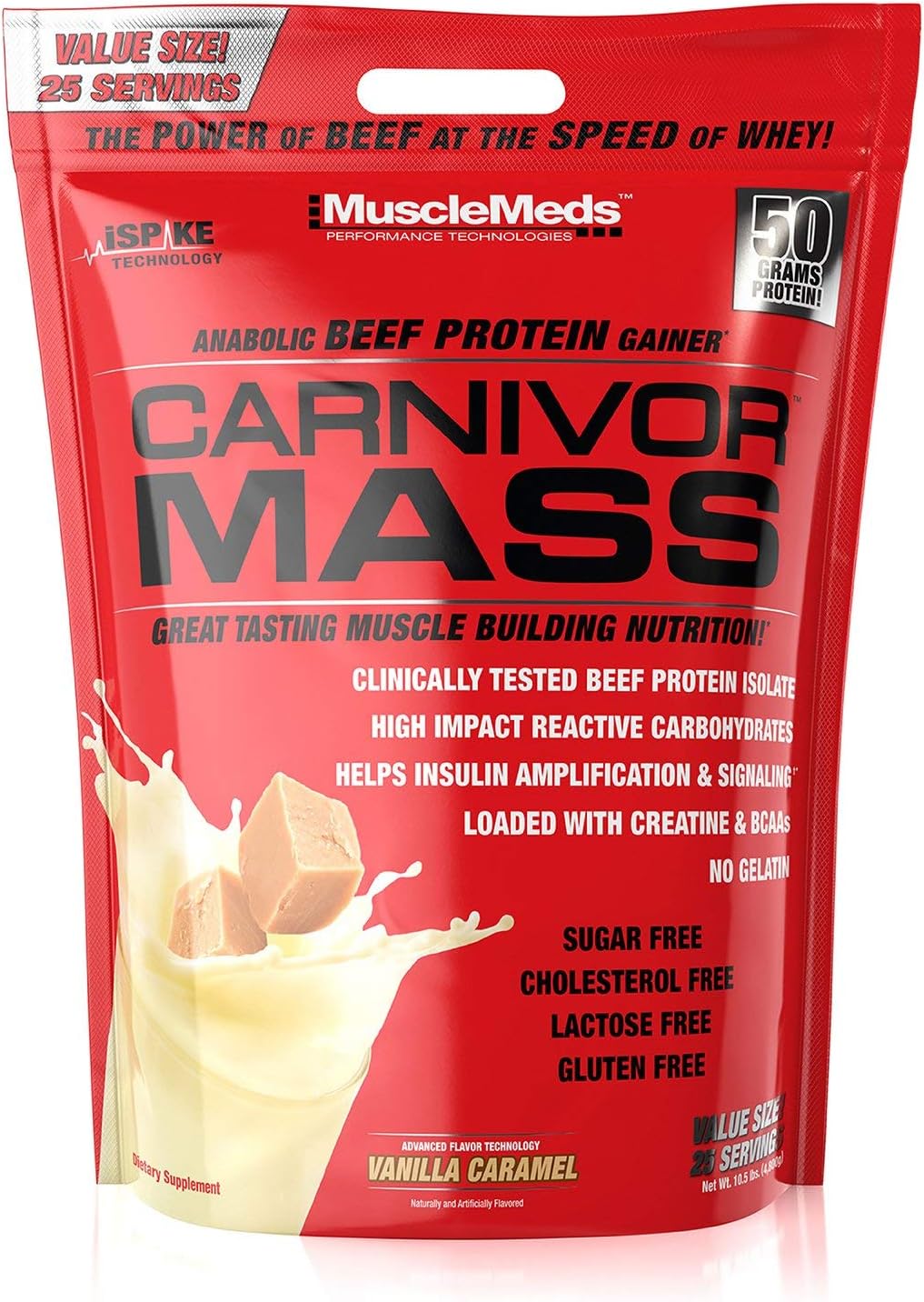 MuscleMeds Carnivor Mass Anabolic Beef Protein Gainer, Vanilla Caramel, 10 Pounds : Health & Household