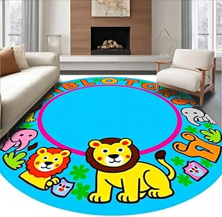 Ultra Soft Area Rug 3x5, Alphabet Wildlife Educational Oval Playmat Featuring Jungle Safari Zoo, Non Slip, Stain Resistant, Washable Area Rugs for Living Room, Bedroom (Blue, 3x5)