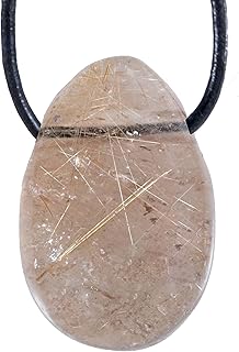 Lebensquelle Plus Rutilquarz Tropfenanhänger | Gebohrter Trommelstein Anhänger mit Baumwollband | Hochwertiger Edelsteinan...