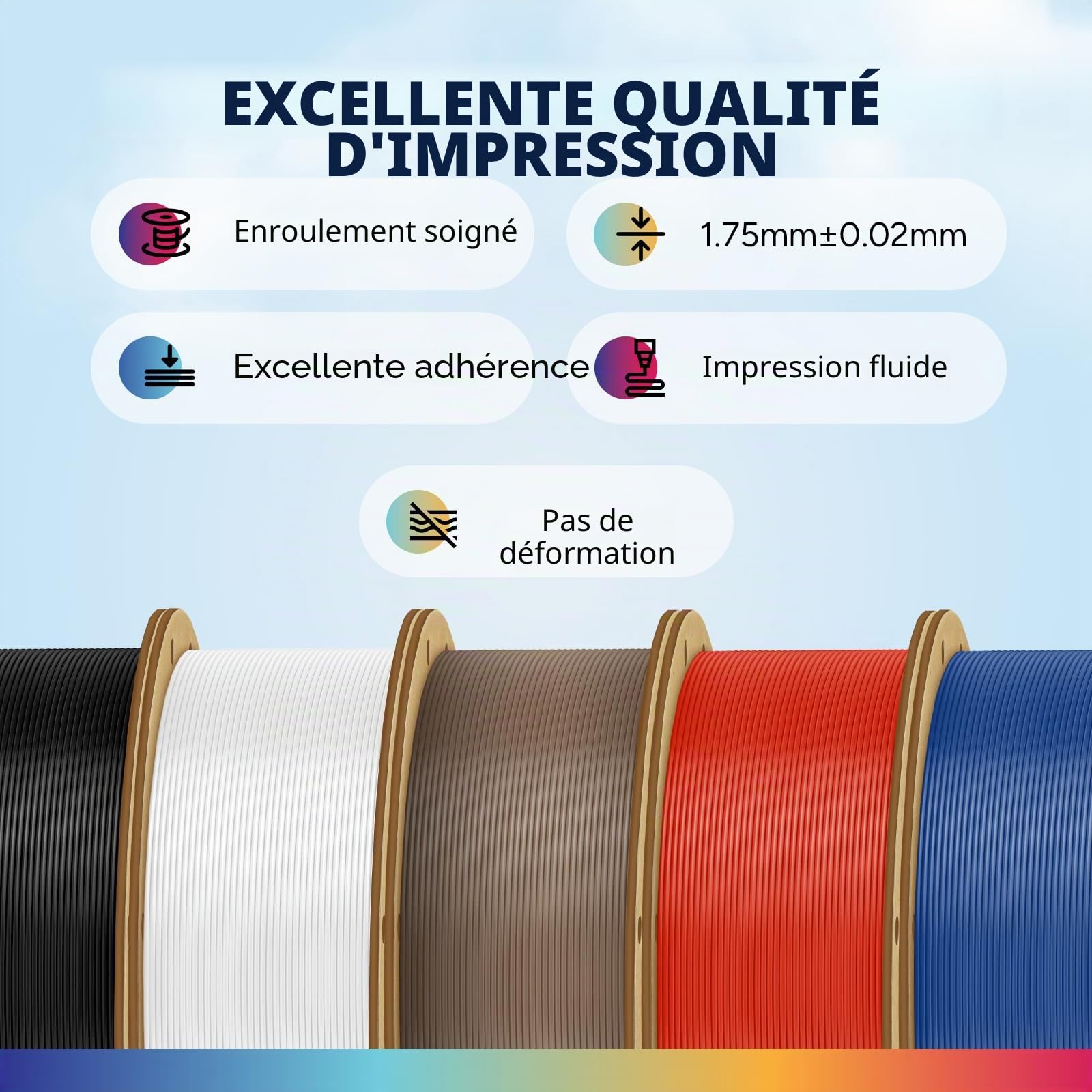 OVERTURE ASA Filament 1.75mm 1KG Bobine Imprimante 3D(Gris) | ASA pour FDM, Résistance UV et intempéries, Vicat 106.2°C, Buse 240-270°C, Plateau 70-95°C, Ventilateur éteint, 30-50mm/s