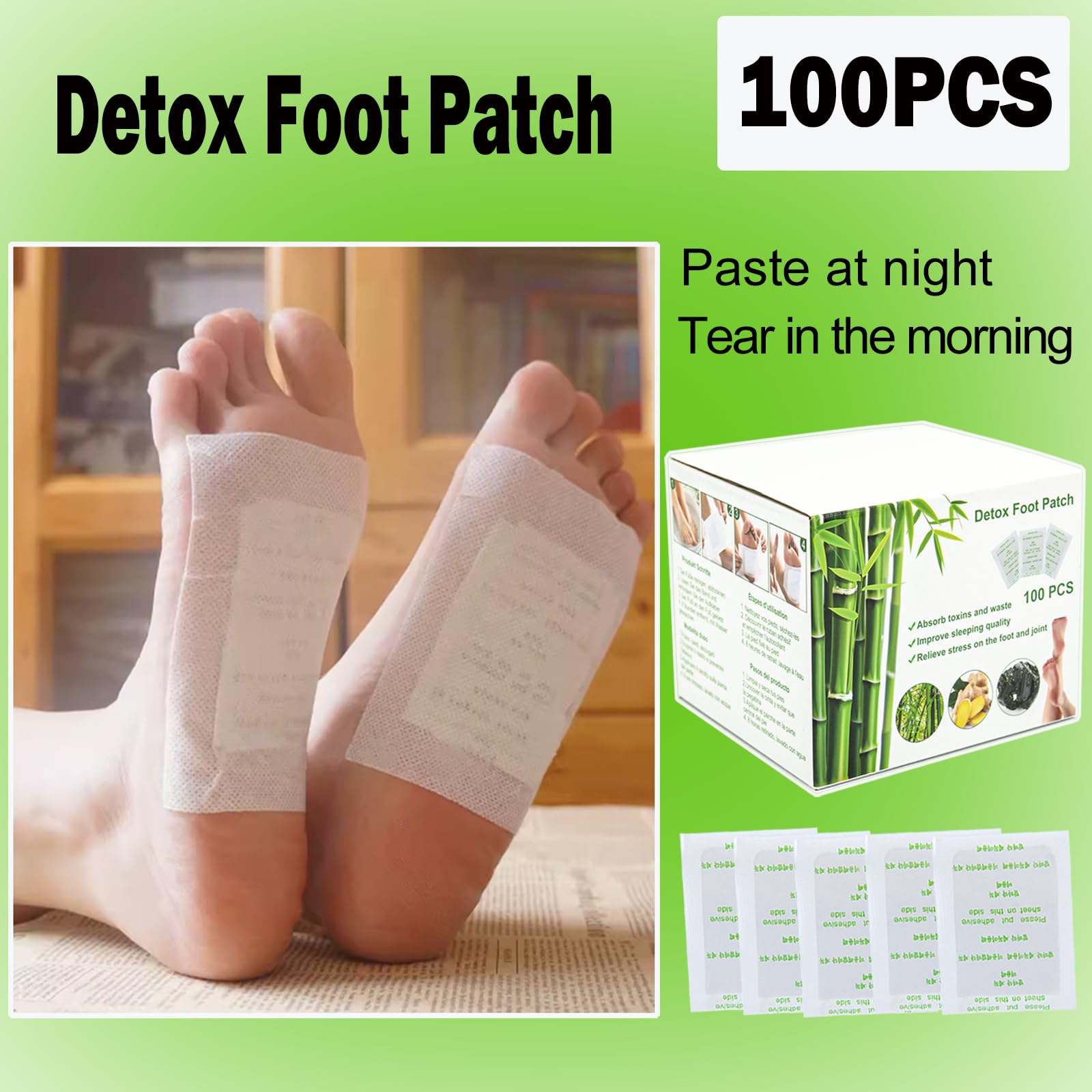 100 PCS Parches Detox para Pies - Natural Parches Desintoxicantes para Pies Detox Foot Parche para pies de limpieza profunda, Eliminar Toxinas Del Cuerpo y Mejoran el Sueño