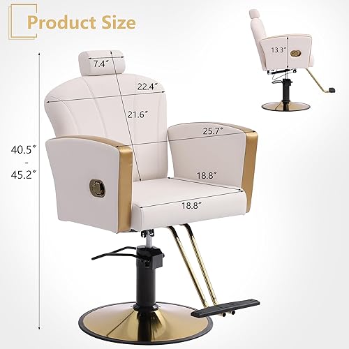 Miniatura 2 de KIGOTY Silla de peluquero, silla de salón para estilista, silla reclinable con bomba hidráulica, sillas giratorias de 360 grados con reposapiés y