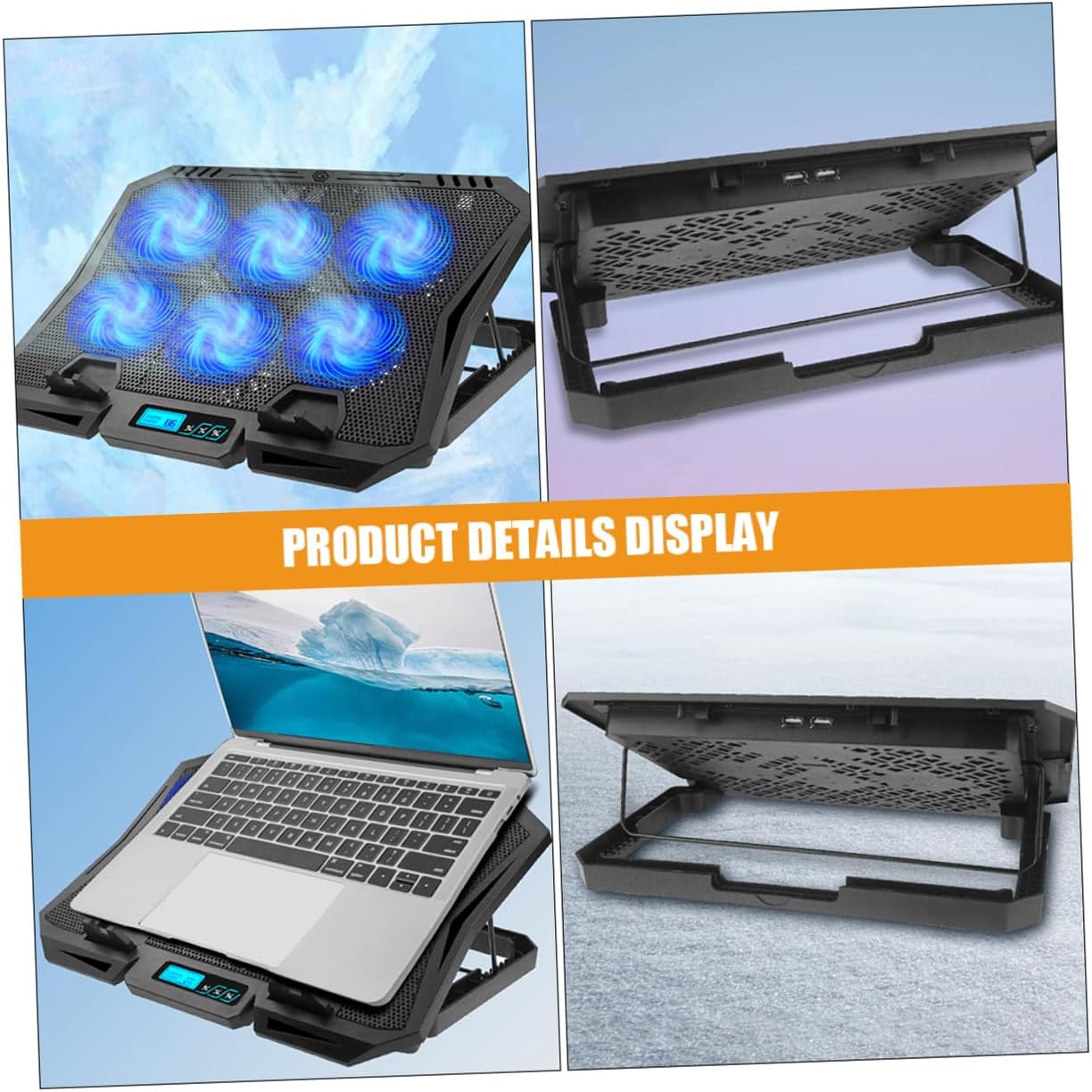 Kisangel Laptop Cooling Pad 15.6 Inch Quiet Fan Stand Adjustable Speed Blue LED Cooler Base for Gaming and Office Laptops, USB Powered Cooling Holder for Desktop Use