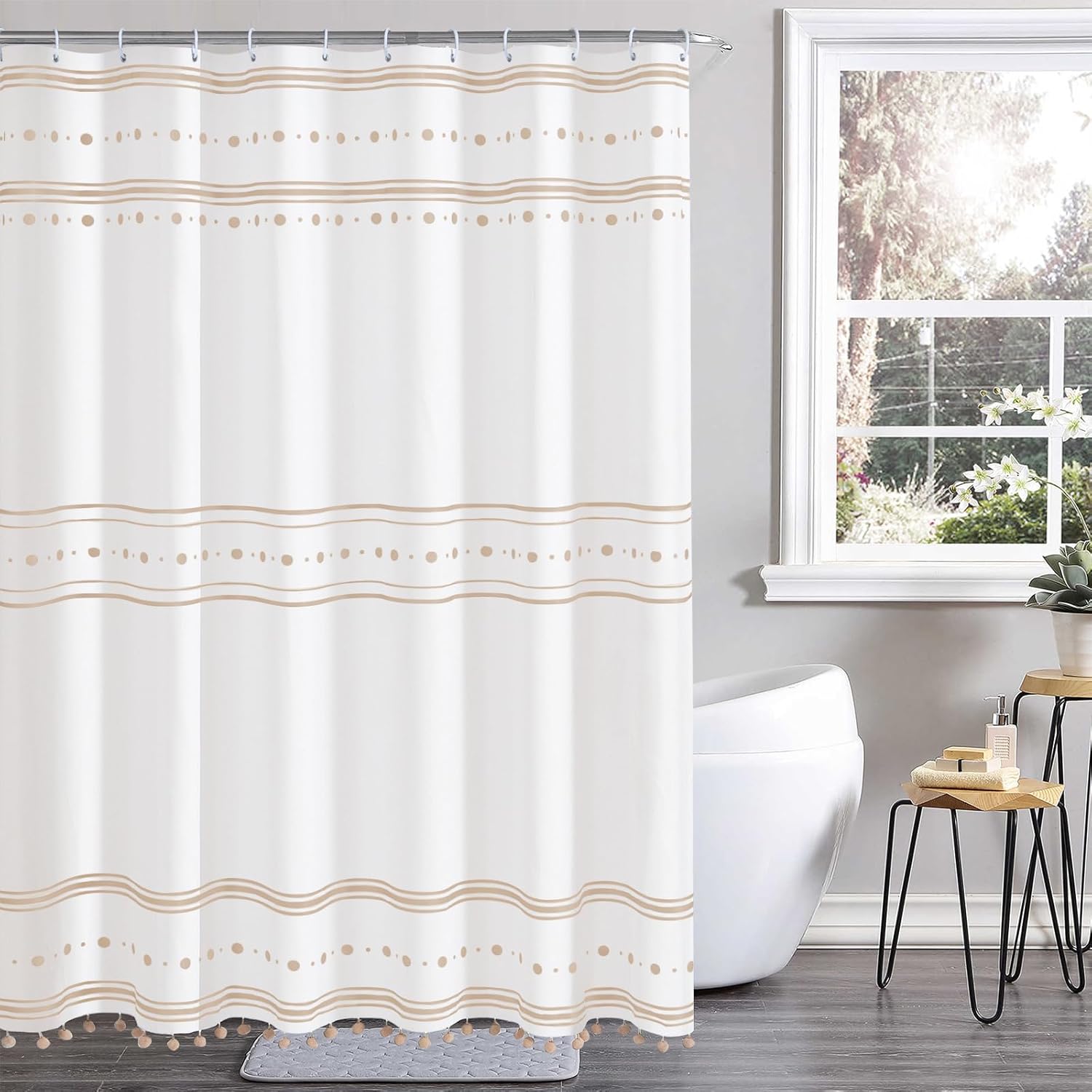 Amazon.com: GiuMsi 72"X72" Beige Fabric Shower Curtain Sets with Boho ...