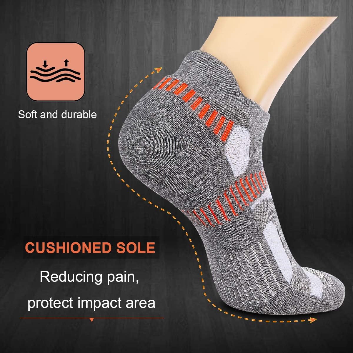 Heatuff Mens Athletic Ankle Socks Moisture Wicking Cushion Running Low Cut Sock 6 Pack - Image 5