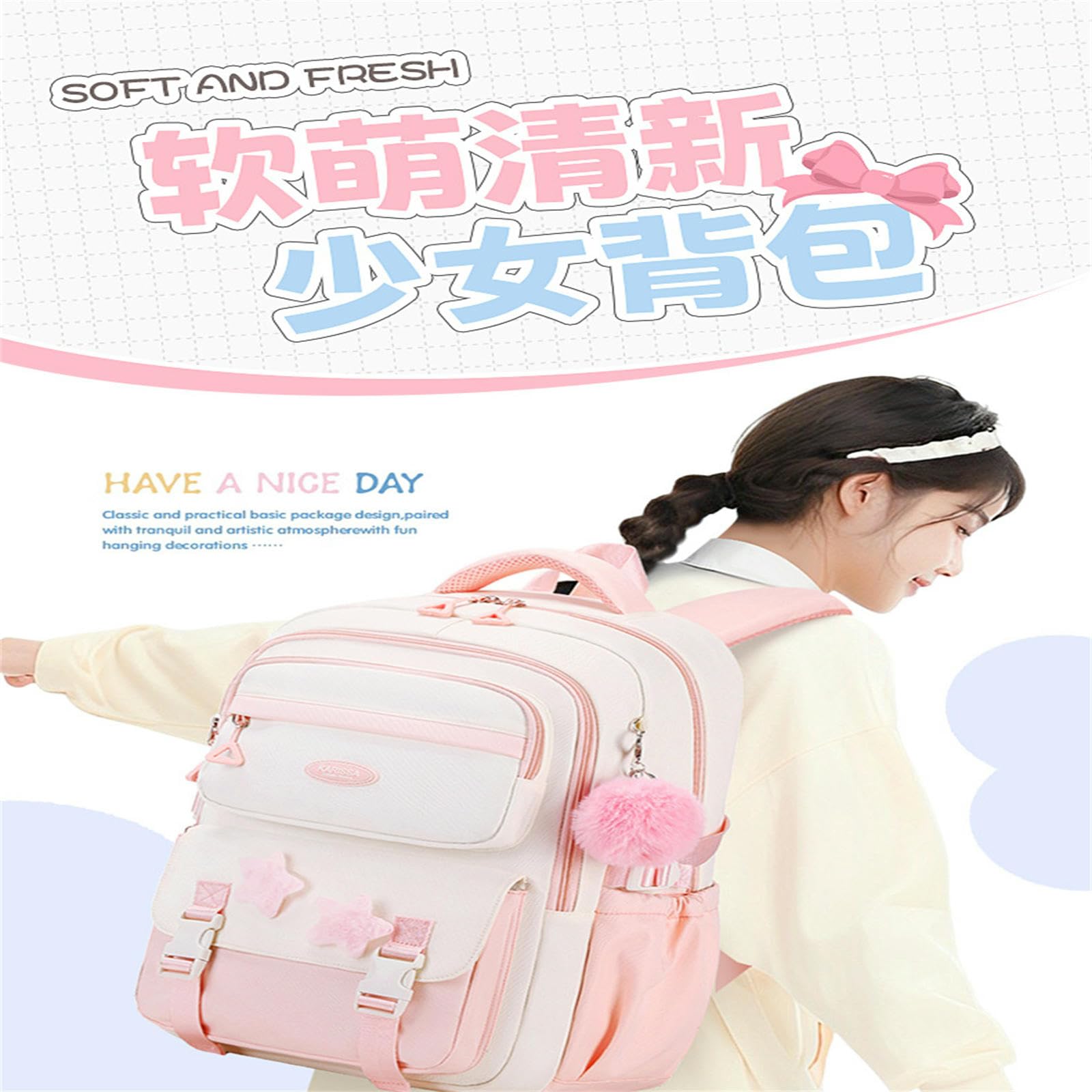 Mochila para Niñas, Bolsa Escolar De Gran Capacidad Estudiantes Secundaria, Capacidad-Juego Tres Piezas Azules