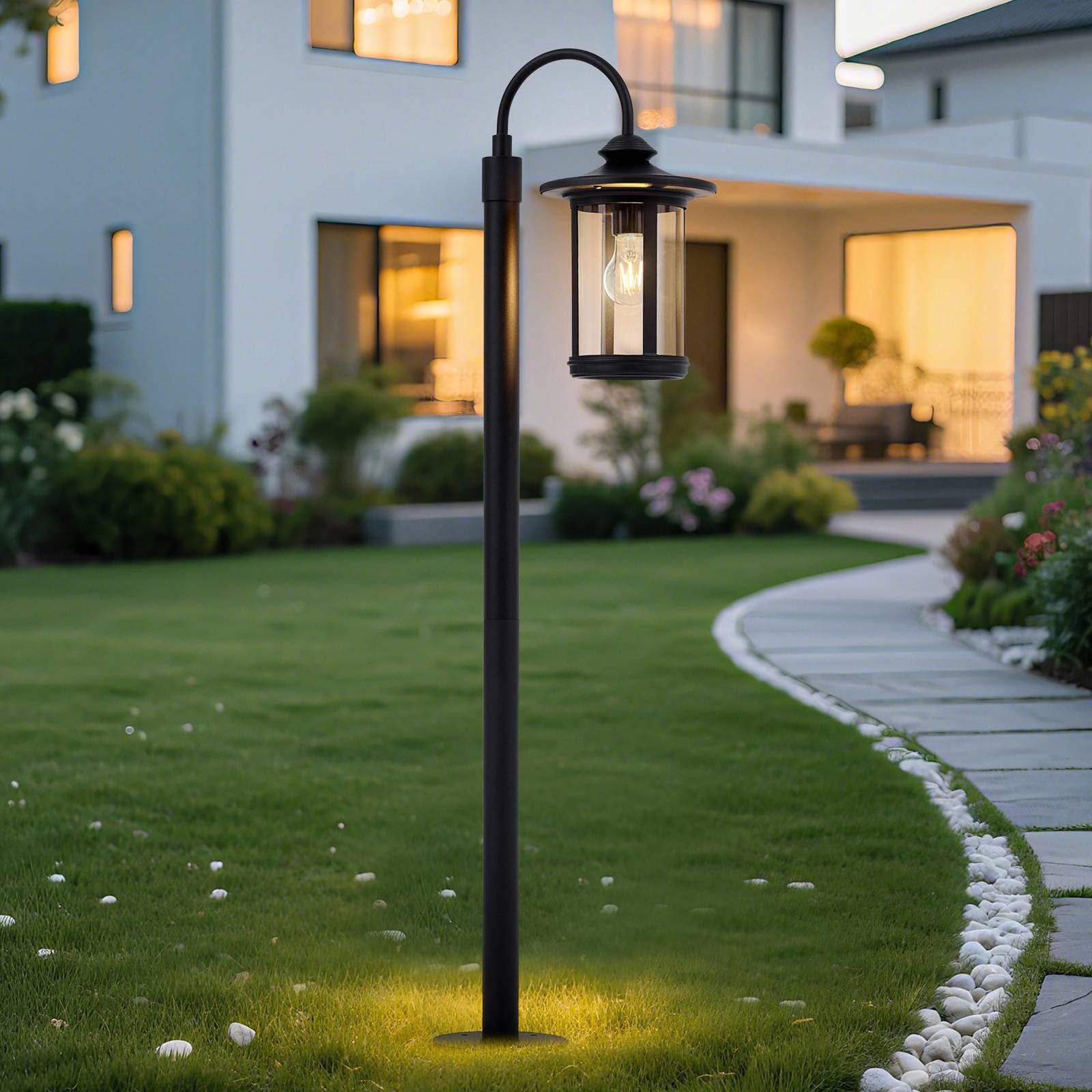 Lindby Lampa zewnętrzna (latarnia) Zayn (nowoczesna) w kolorze czarnym z aluminium (1 żarówka, E27) – lampa ścieżkowa, lampa ścieżkowa, lampa cokołowa
