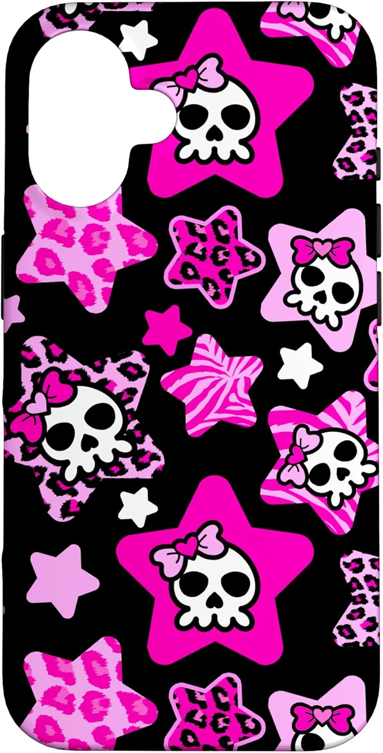 McBling Aesthetic Star Skull Bow Leopard Print Zebra Pink Case for iPhone 16