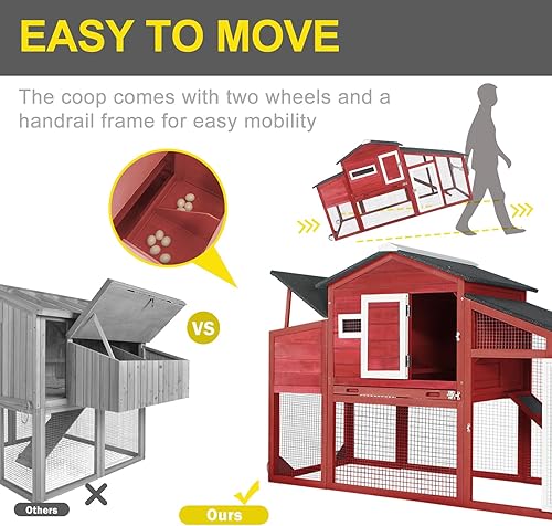 Miniatura 10 de Gallinero grande de 71 pulgadas, tractor de pollo de madera  con ruedas, resistente al agua, gallinero al aire libre, jaula para aves de corral,