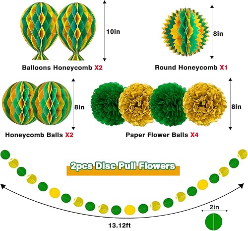 Miniatura 3 de Decoraciones de fiesta de oro verde, abanicos de papel colgantes para la temporada de graduación, bolas de panal de abeja, guirnalda de puntos,
