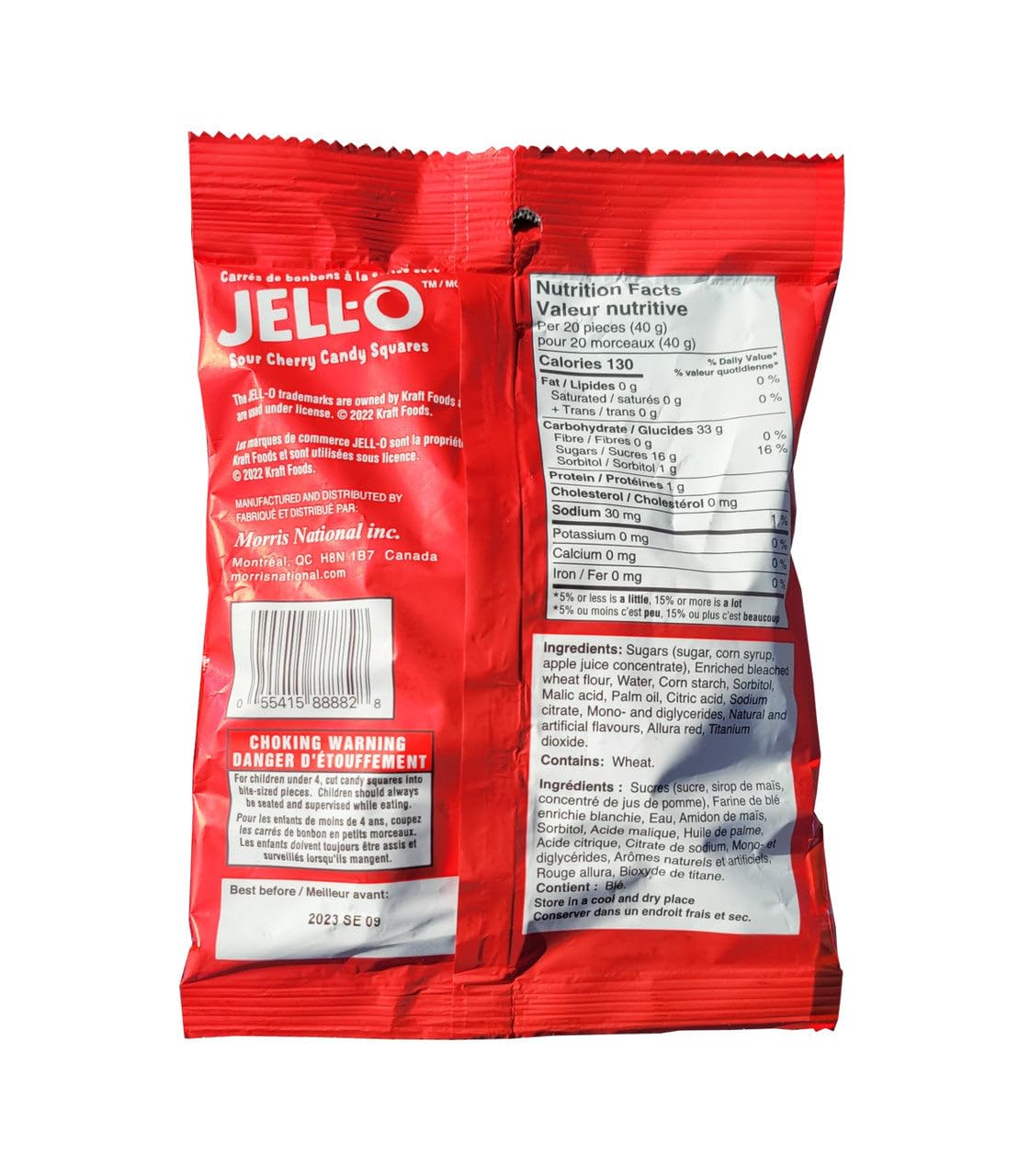 Jell-O Gummi Candy, 4.5oz Sour Cherry Squares, Soft Chewy Sour Gummies