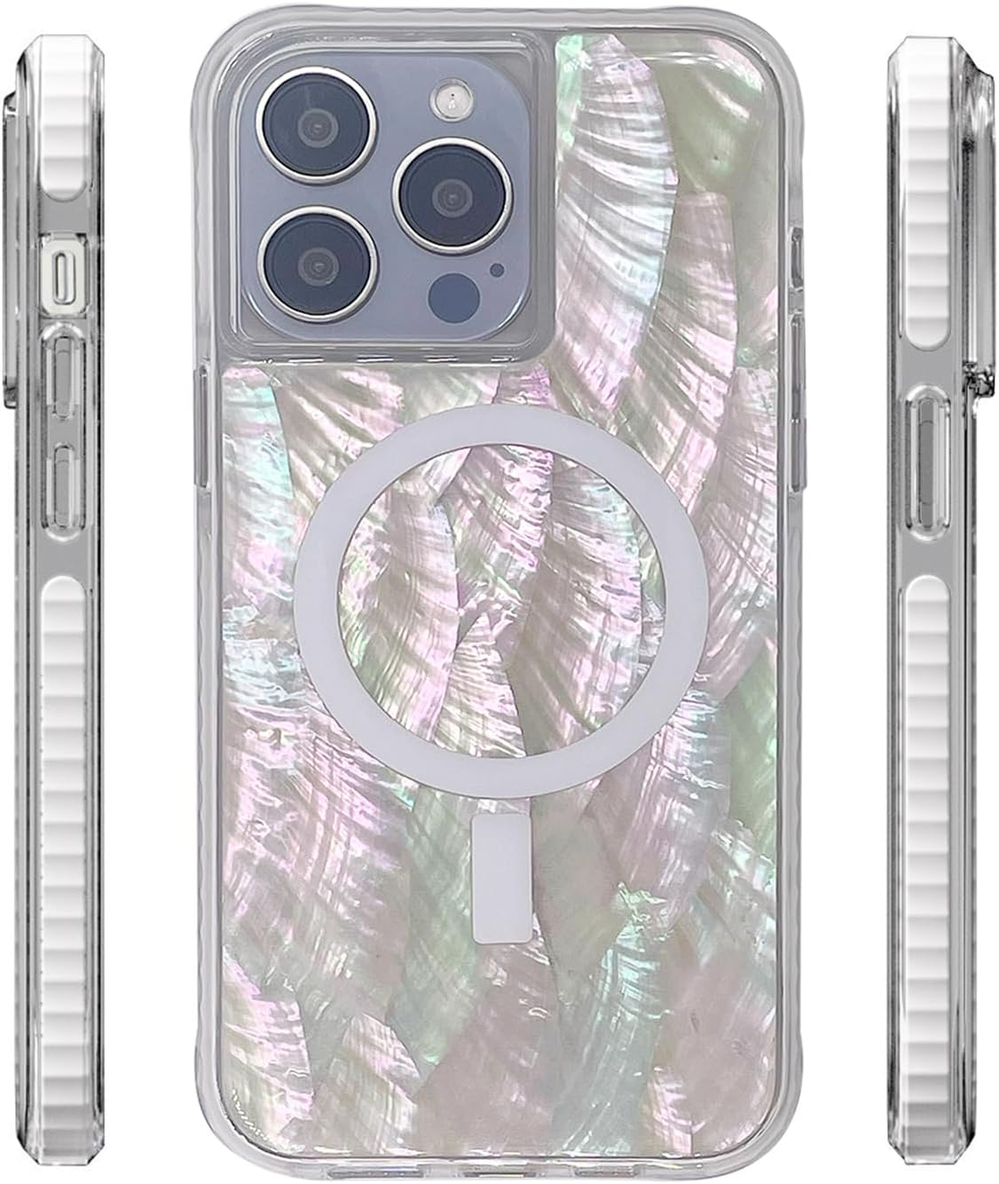 Magnetic Case for iPhone 15 Pro Max 6.7 inch Compatible with MagSafe Bling Shiny Real Seashell| Cute for Girls Women | Military Grade Dropproof | | Protective Phone Cover | Beige Mother of Pearl