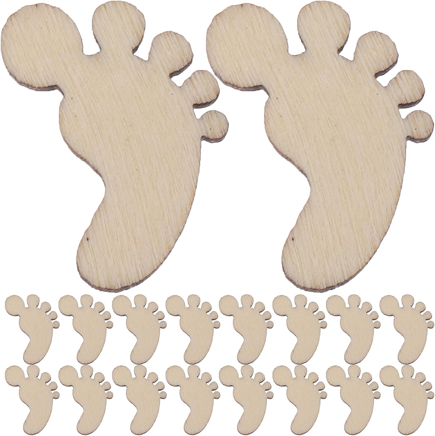 Sosoport 100Pcs Cartoon Foot Shape Wooden Cutouts DIY Craft Embellishments Unfinished Wood Pieces for Arts Birthday Wedding and Christmas Decorations