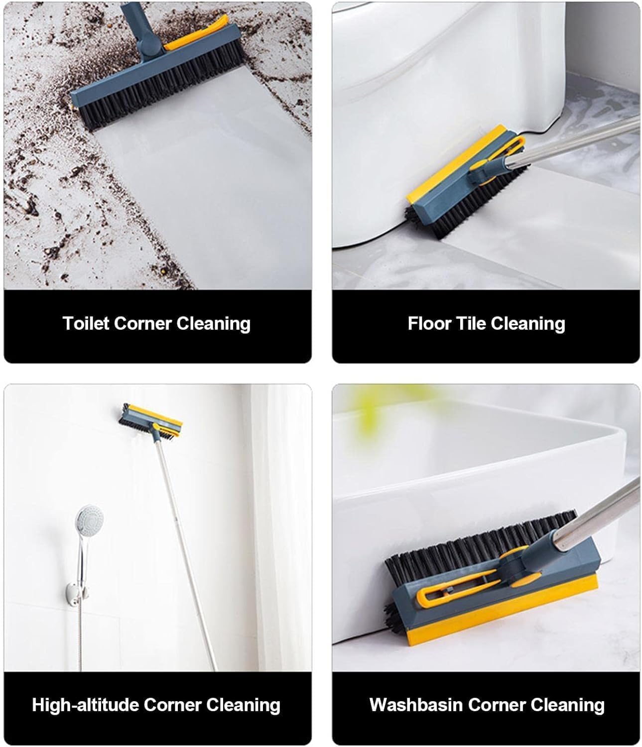 AIMERS Bathroom Cleaning Brush with Wiper, Long Handle, 180° Rotatable Floor Cleaner, 3 in 1 Tiles Scrubber for Household, Bathroom Cleaning Brush, Floor Scrubber, Bathroom Gadgets, and Supplies 4